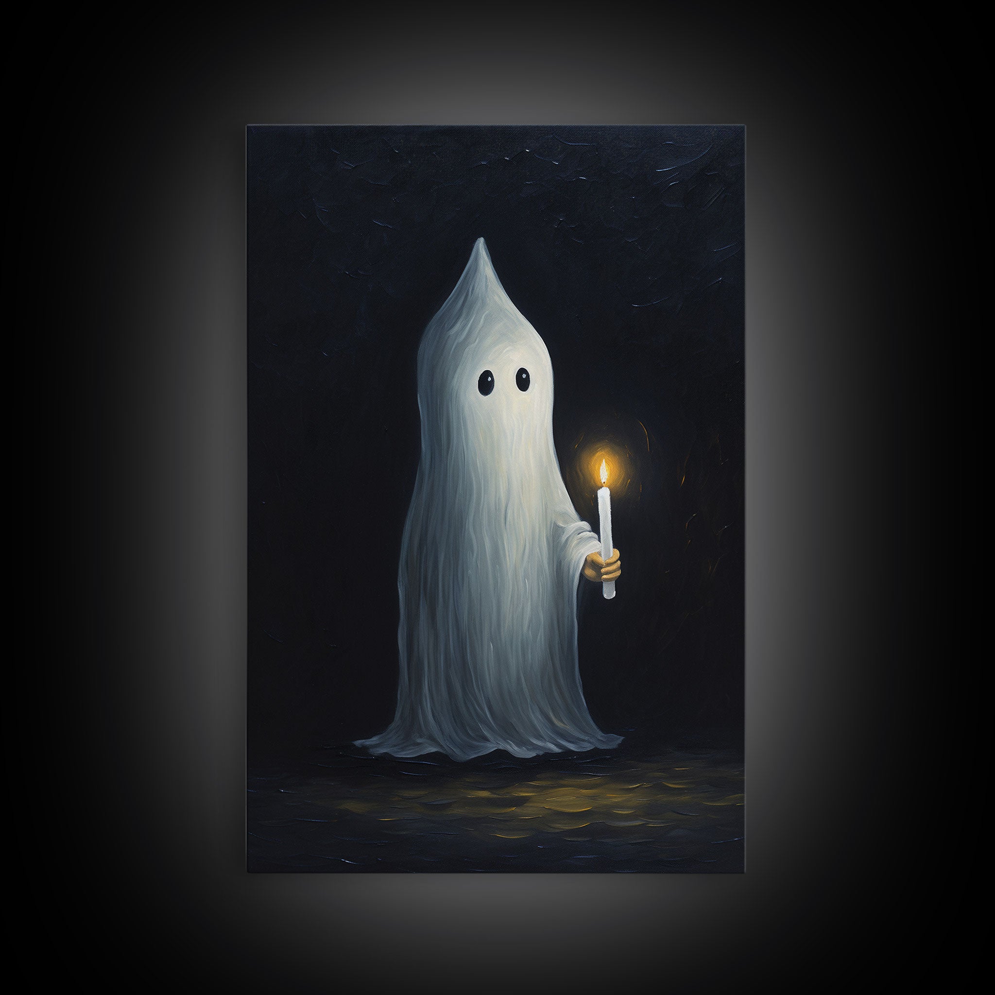 Halloween Art, Silly Ghost Holding a Candle, Vintage Canvas Print, Canvas Art, Dark Academia, Haunting Ghost, Halloween Decor