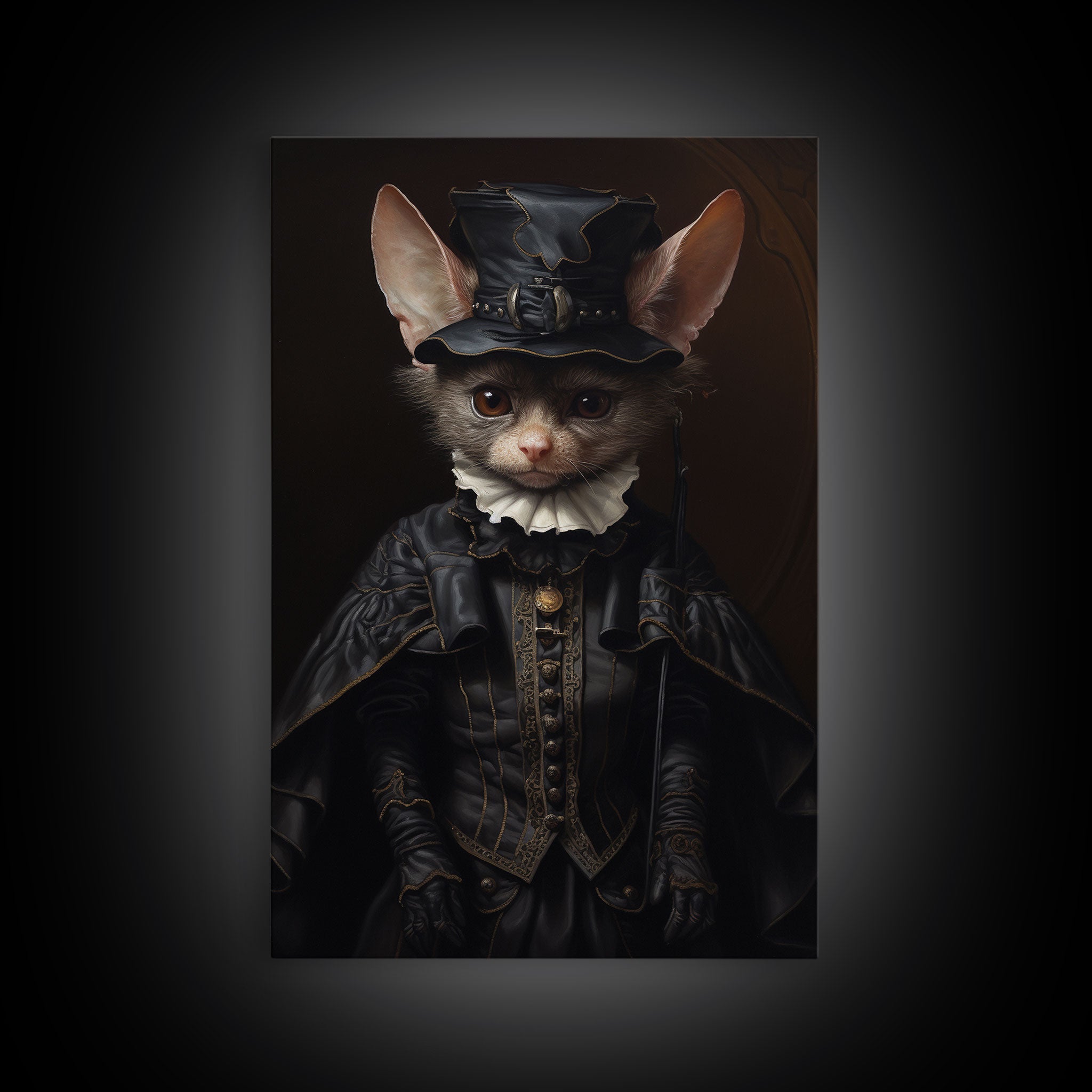 Cute Vampire Bat Painting, Vintage Canvas, Art Canvas Print, Dark Academia, Dracula, Halloween Decor, Goth Art, Victorian Bat Portrait