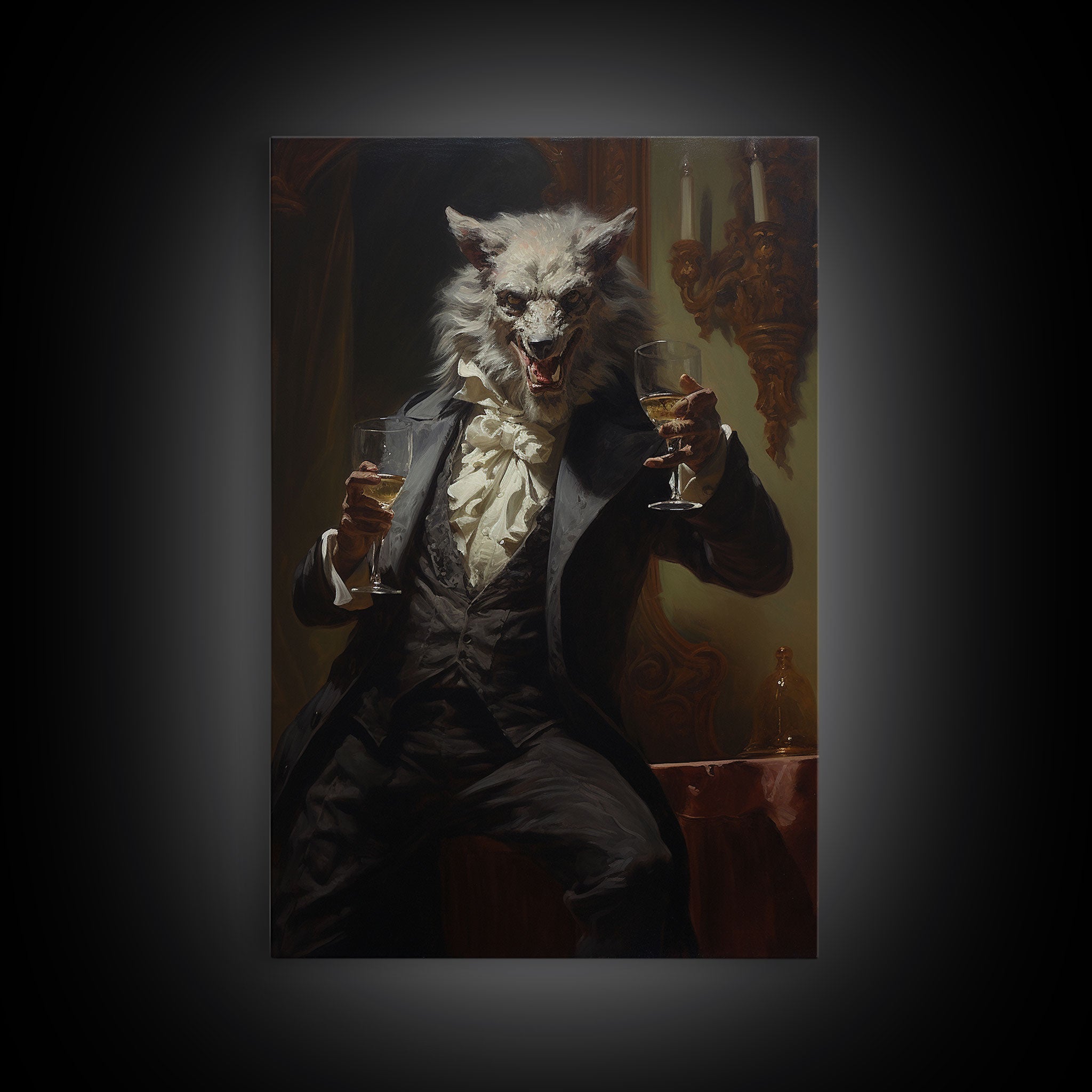 Halloween Wall Art, This Werewolf Is Here To Party, Funny Halloween Decor, Vintage Halloween, Gothic Victorian Werewolf Portrait