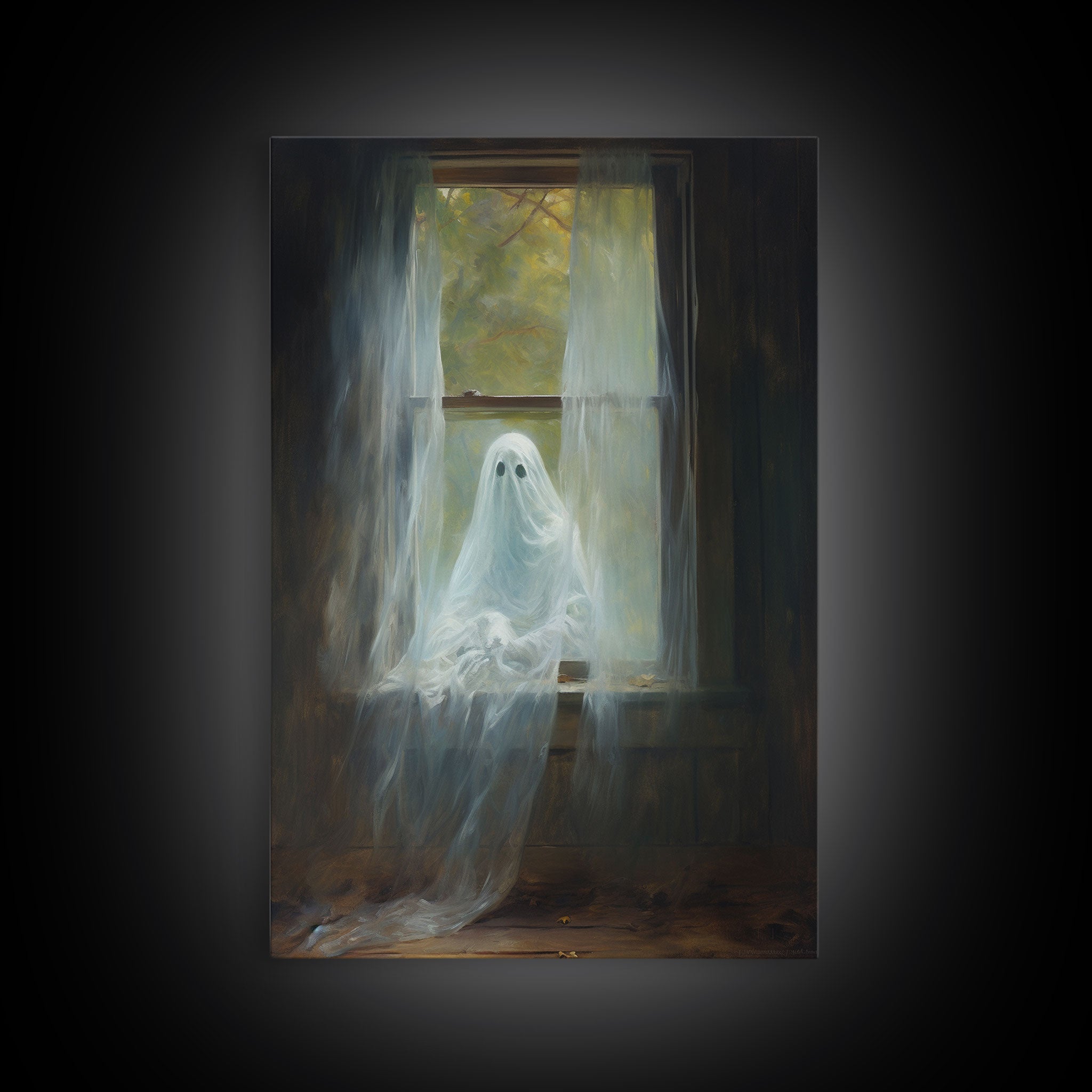 The Ghost In The Window, Halloween Wall Art, Vintage Canvas, Art Canvas Print, Dark Academia, Haunting Ghost, Halloween Decor, Goth Wall Art