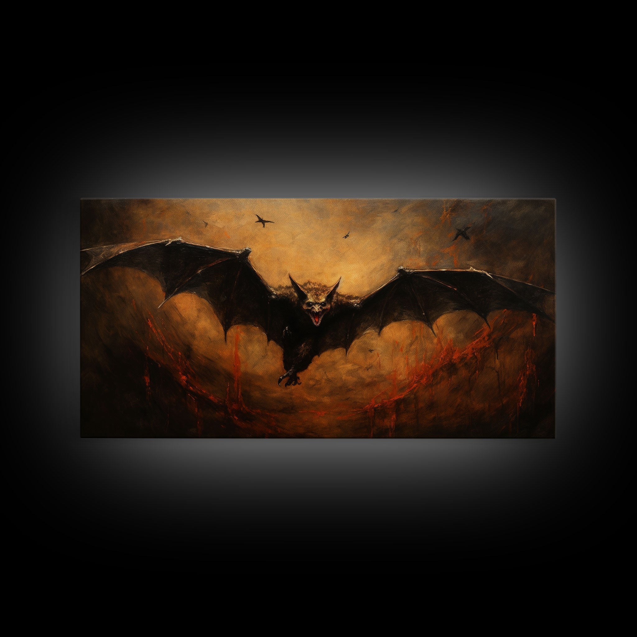 Vampire Bat Painting, Vintage Poster, Framed Canvas Print, Art Poster Print, Dark Academia, Dracula, Halloween Decor, Halloween Art Print