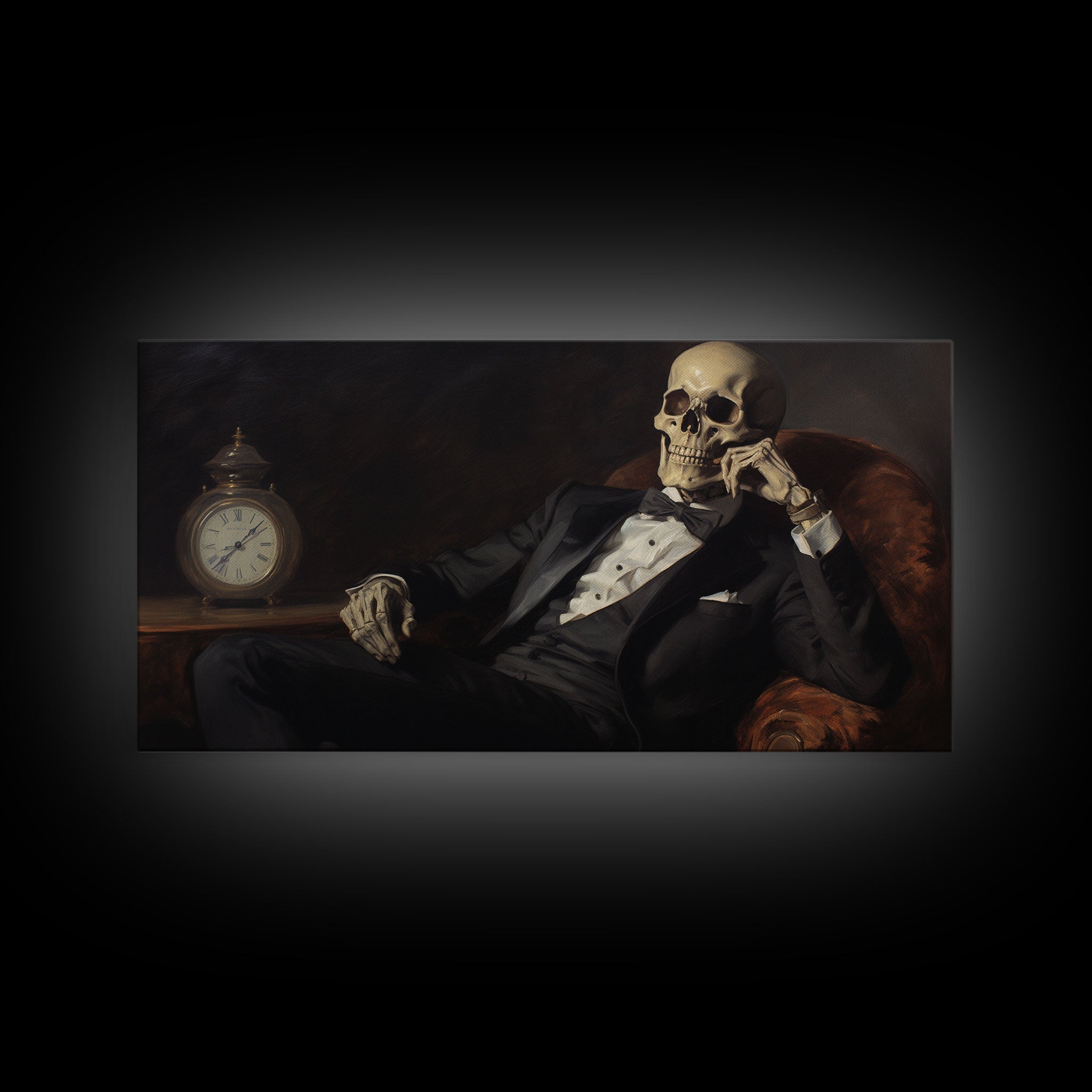 Renaissance Skeleton Painting, Vintage Poster, Art Poster Print, Dark Academia, Haunting Ghost, Halloween Decor, Skeleton Deep In Thought