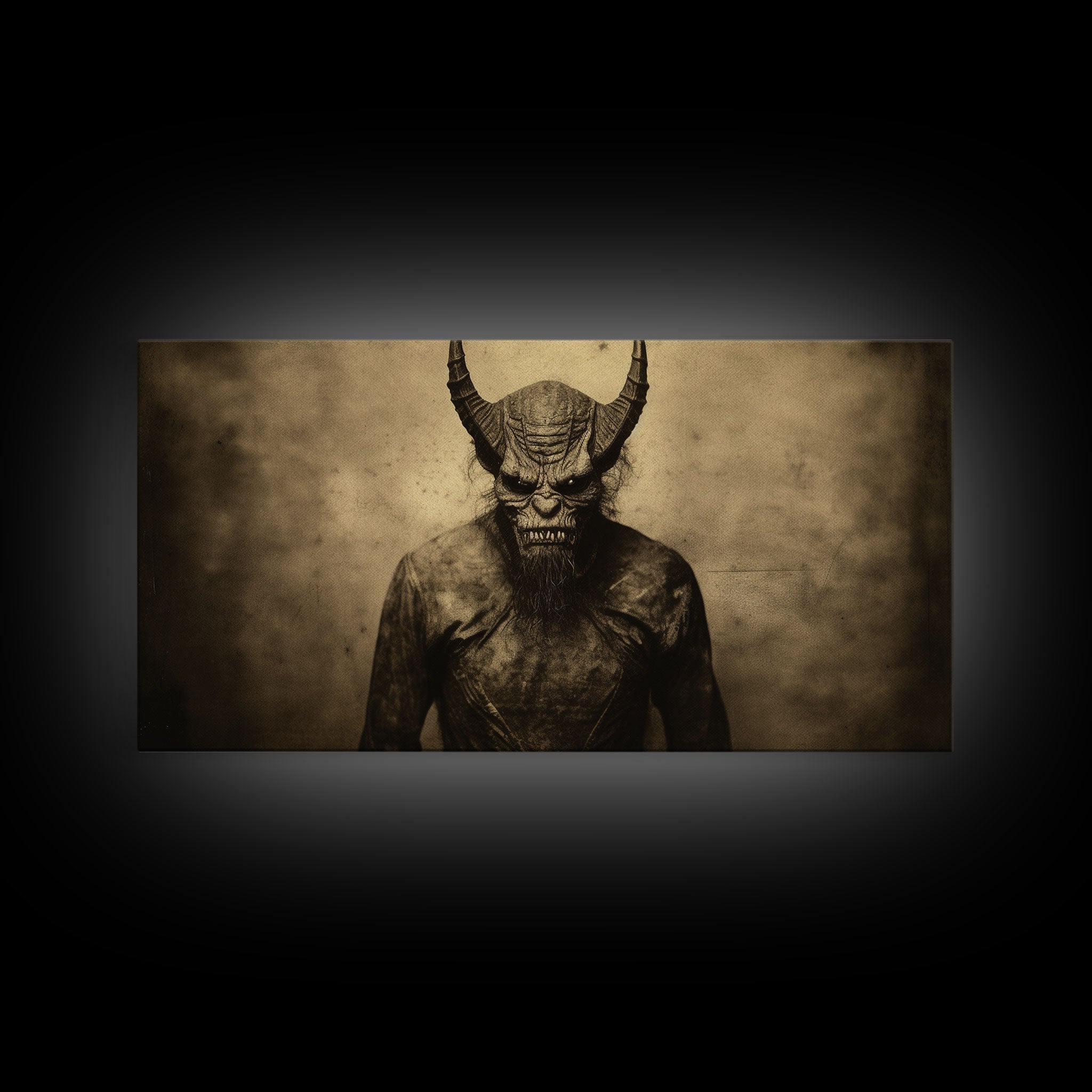 Photograph of A Demon, Creepy Halloween Trick Or Treaters, Framed Canvas Print, Vintage Tintype Photography Art, Halloween Art Print
