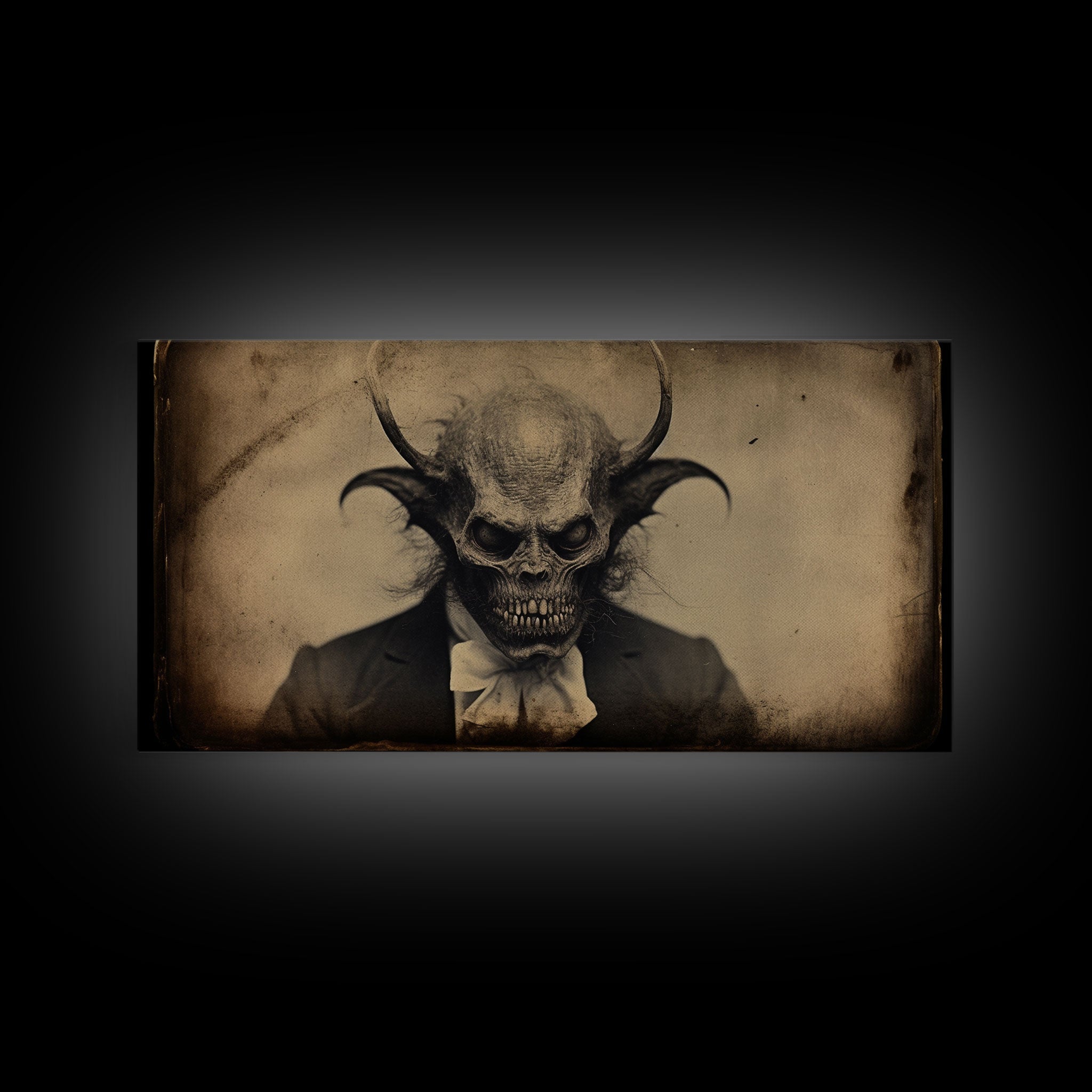 The Demon Of 81st Street, Creepy Halloween Trick Or Treaters, Framed Canvas Print, Vintage Tintype Photography Art, Halloween Art Print