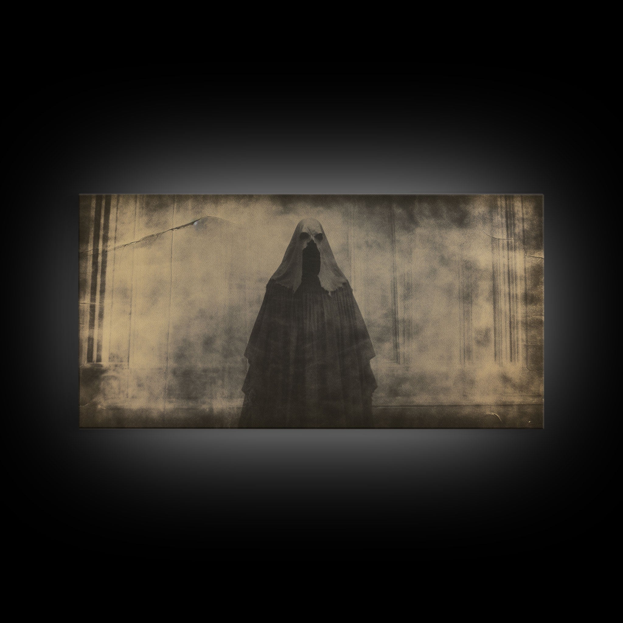 The Apparition, Ghost Photograph, Creepy Halloween Trick Or Treaters, Framed Canvas Print, Vintage Tintype Photo Art, Halloween Art Print