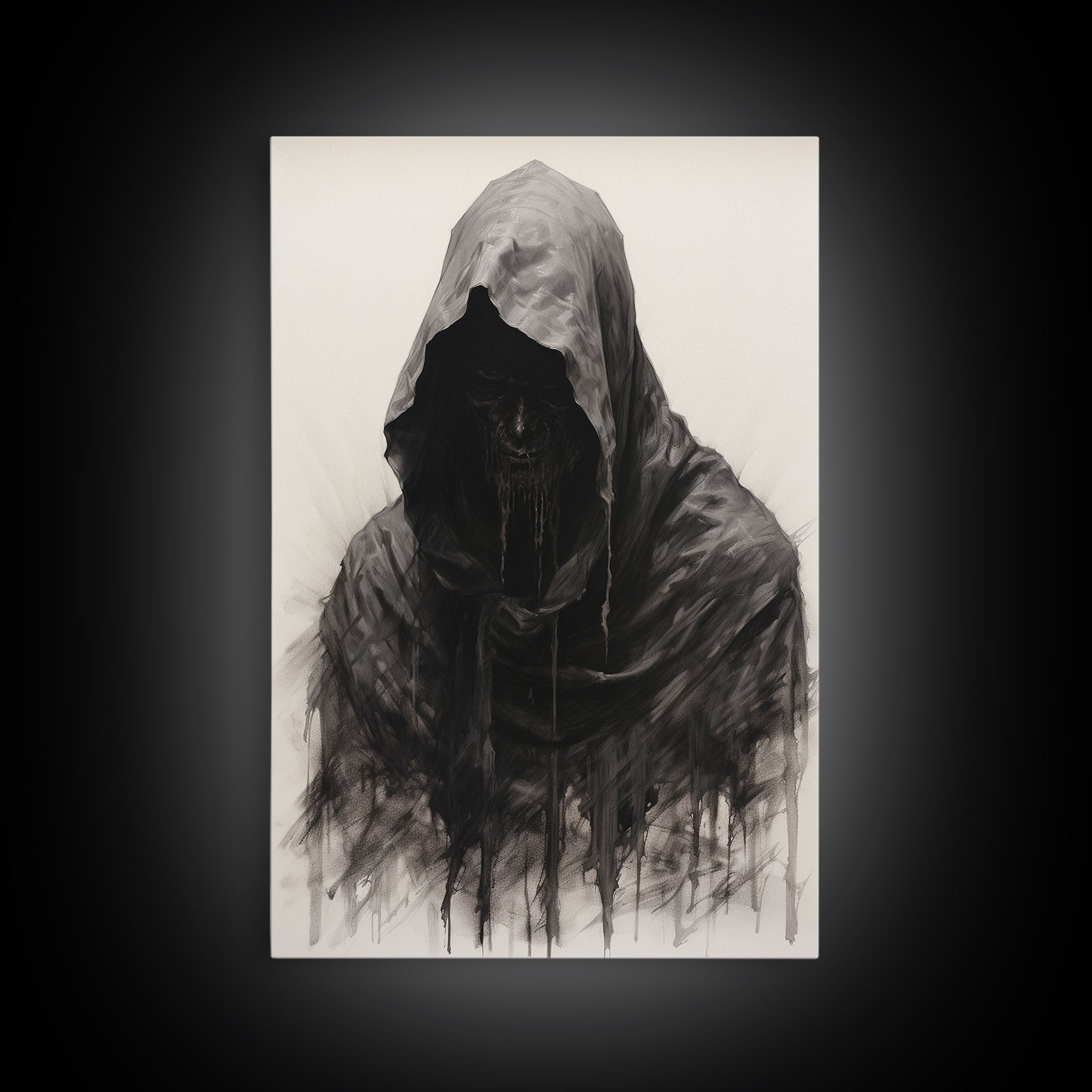 Spooky Halloween Art - Portrait Of The Grim Reaper - Framed Canvas Print - Halloween Decor - Halloween Clearance