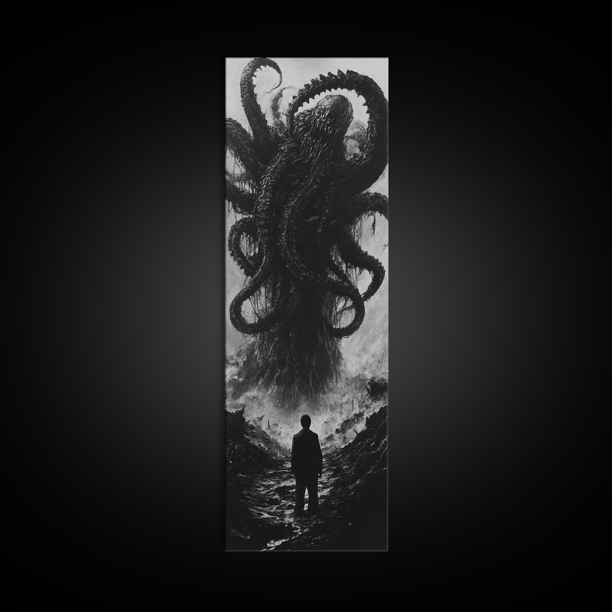 Cosmic Horror Wall Art Framed Canvas, Cthulu Painting, Lovecraftian Style Horror Painting, Horror Decor, Halloween Wall Art, Clearance Art
