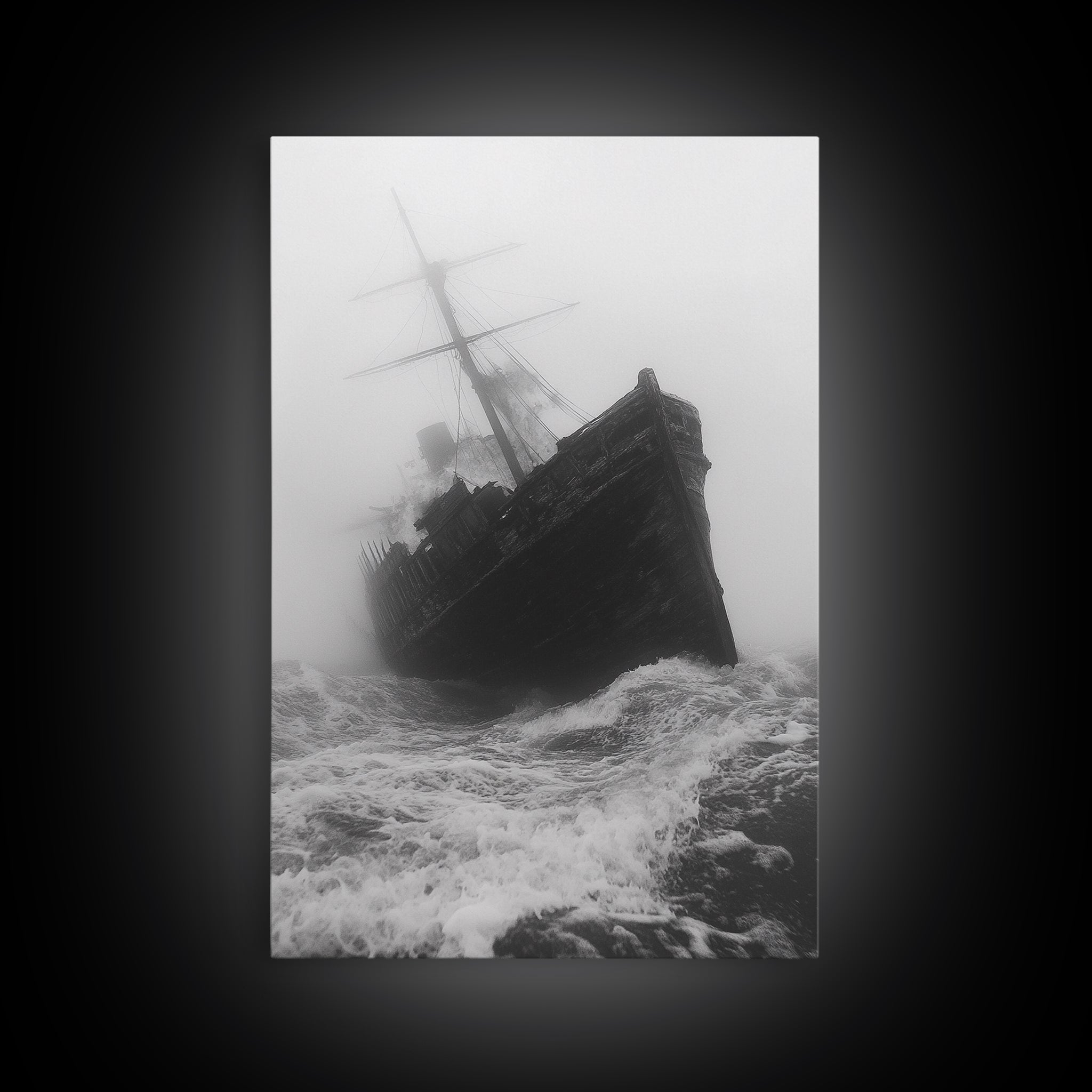 Haunted Ship, Foggy Sea, Maritime Ghost, Canvas Print, Nautical Wall Art, Pirate Ship Aesthetic, Halloween or Fall Home Decor
