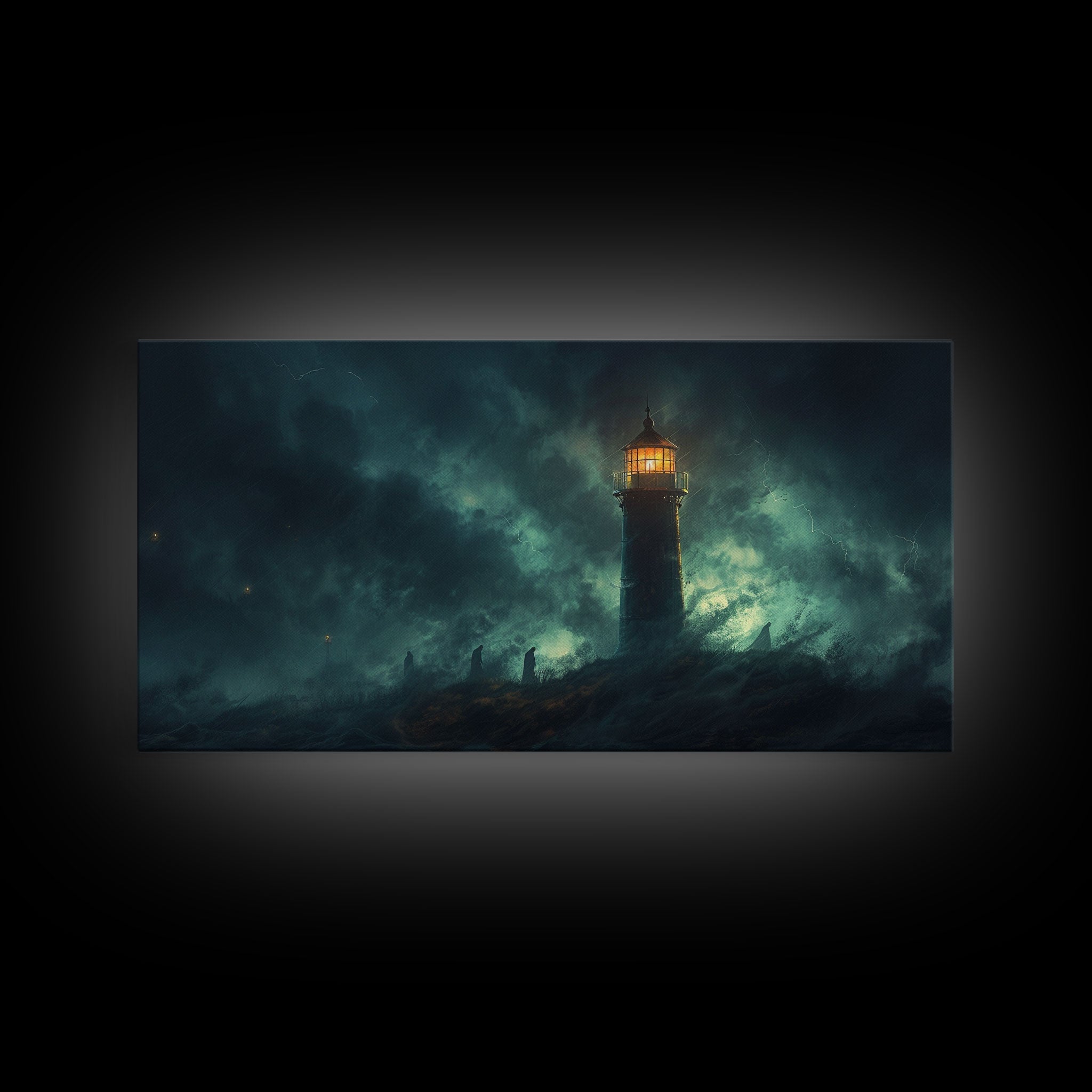 Spooky Haunted Light House Framed Canvas Print - Halloween Decor - Spooky Season Wall Art - Halloween Unique Wall Decor