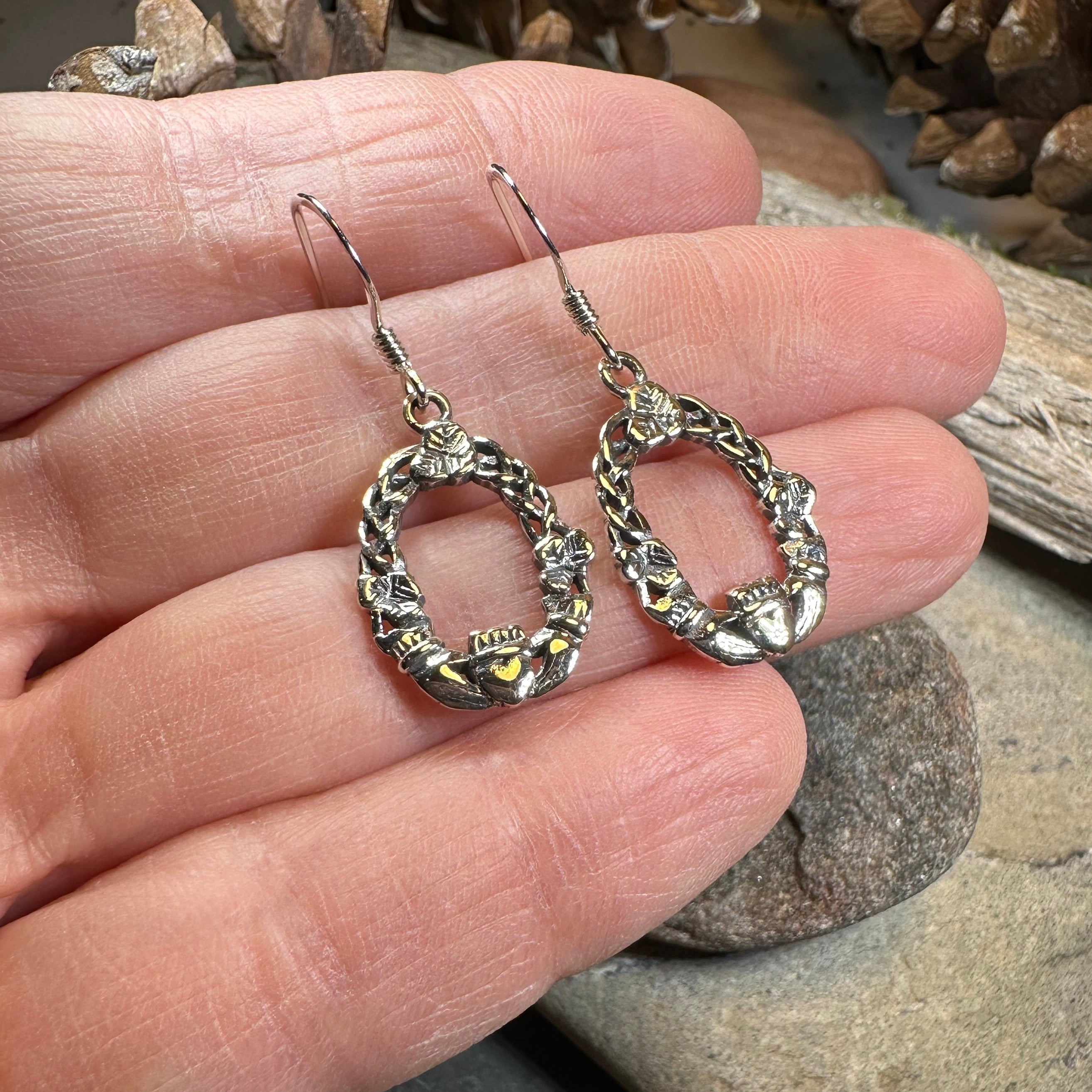 Lilith Celtic Irish Claddagh Earrings in Sterling Silver