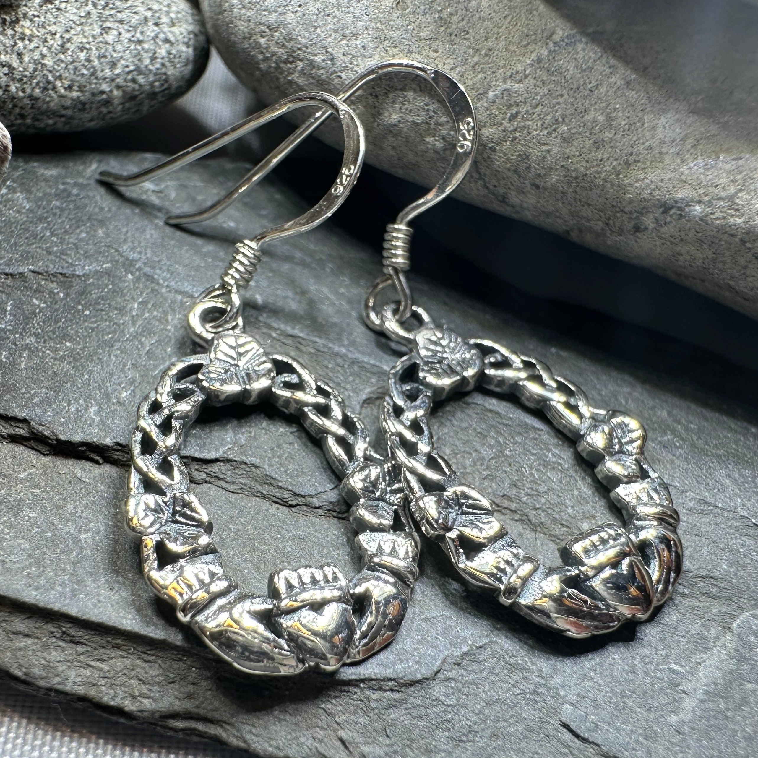Lilith Celtic Irish Claddagh Earrings in Sterling Silver