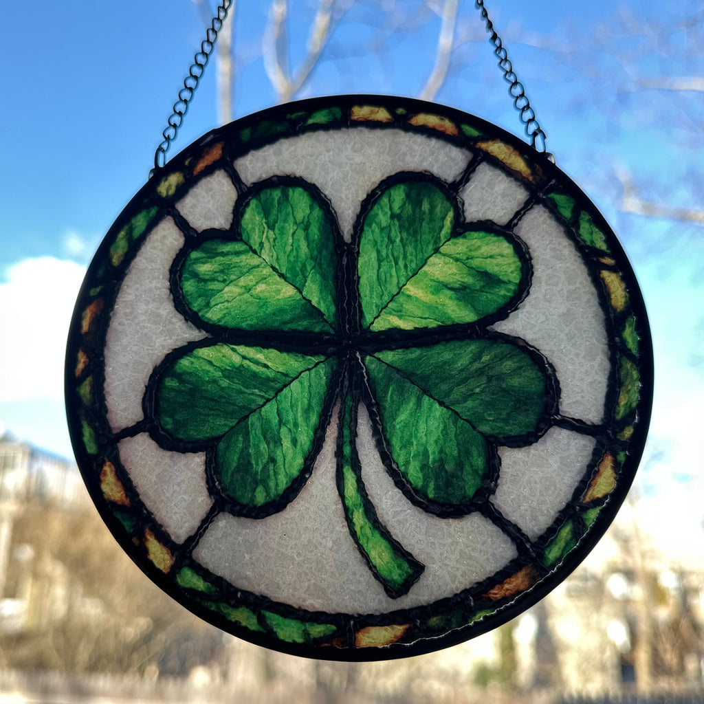 Irish Lucky Shamrock Stained Glass Gift