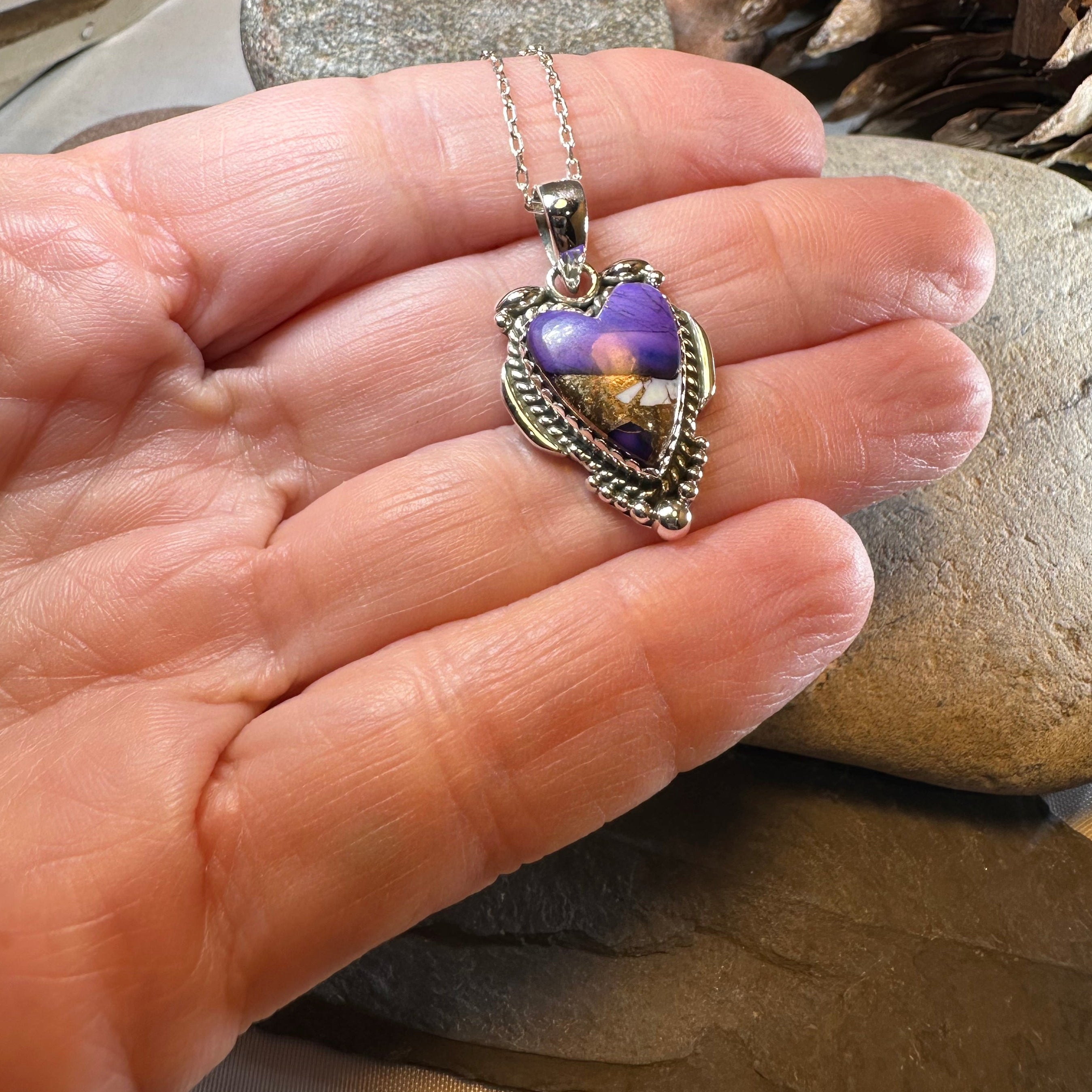 Purple Heart Necklace in Sterling Silver