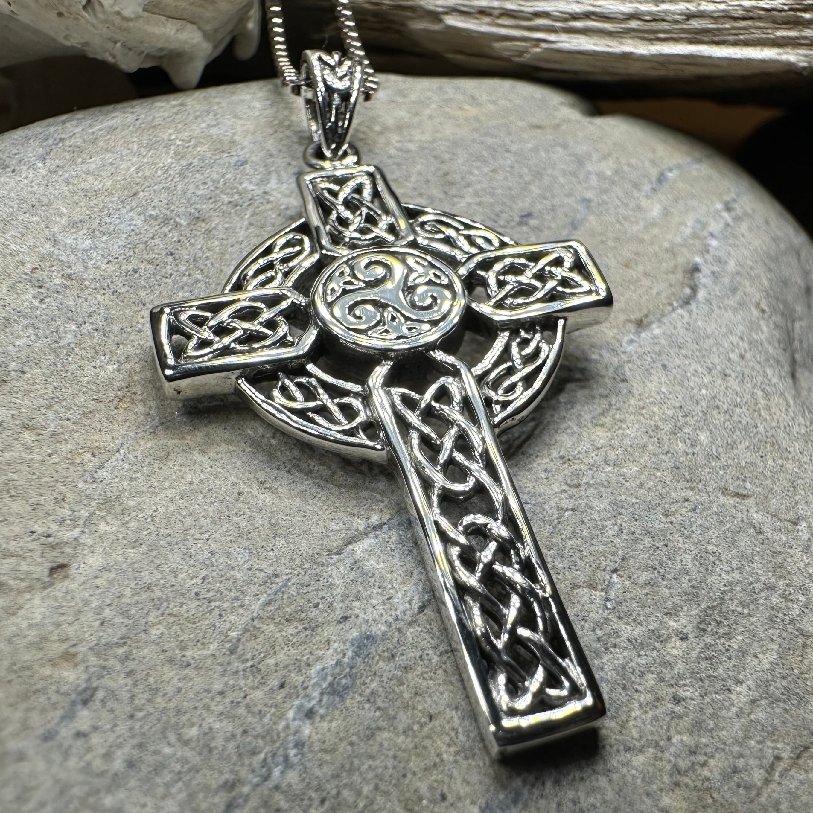 Aileran Triskele Celtic Cross Necklace in Sterling Silver