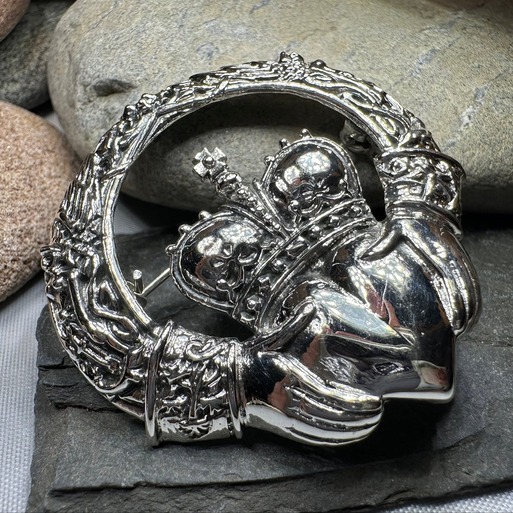 Victorian Irish Claddagh Brooch in Sterling Silver