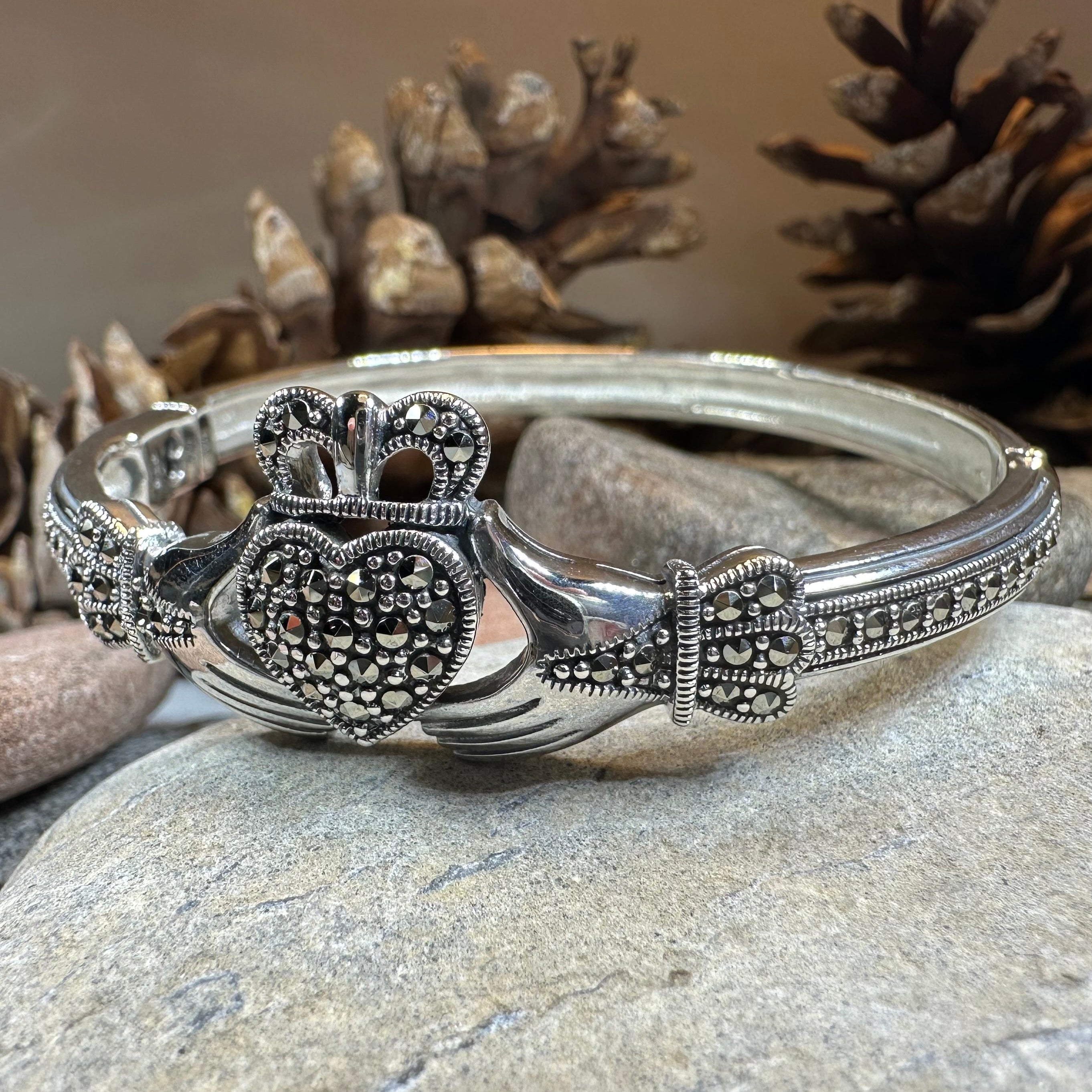 Galway Irish Claddagh Marcasite Bracelet in Sterling Silver