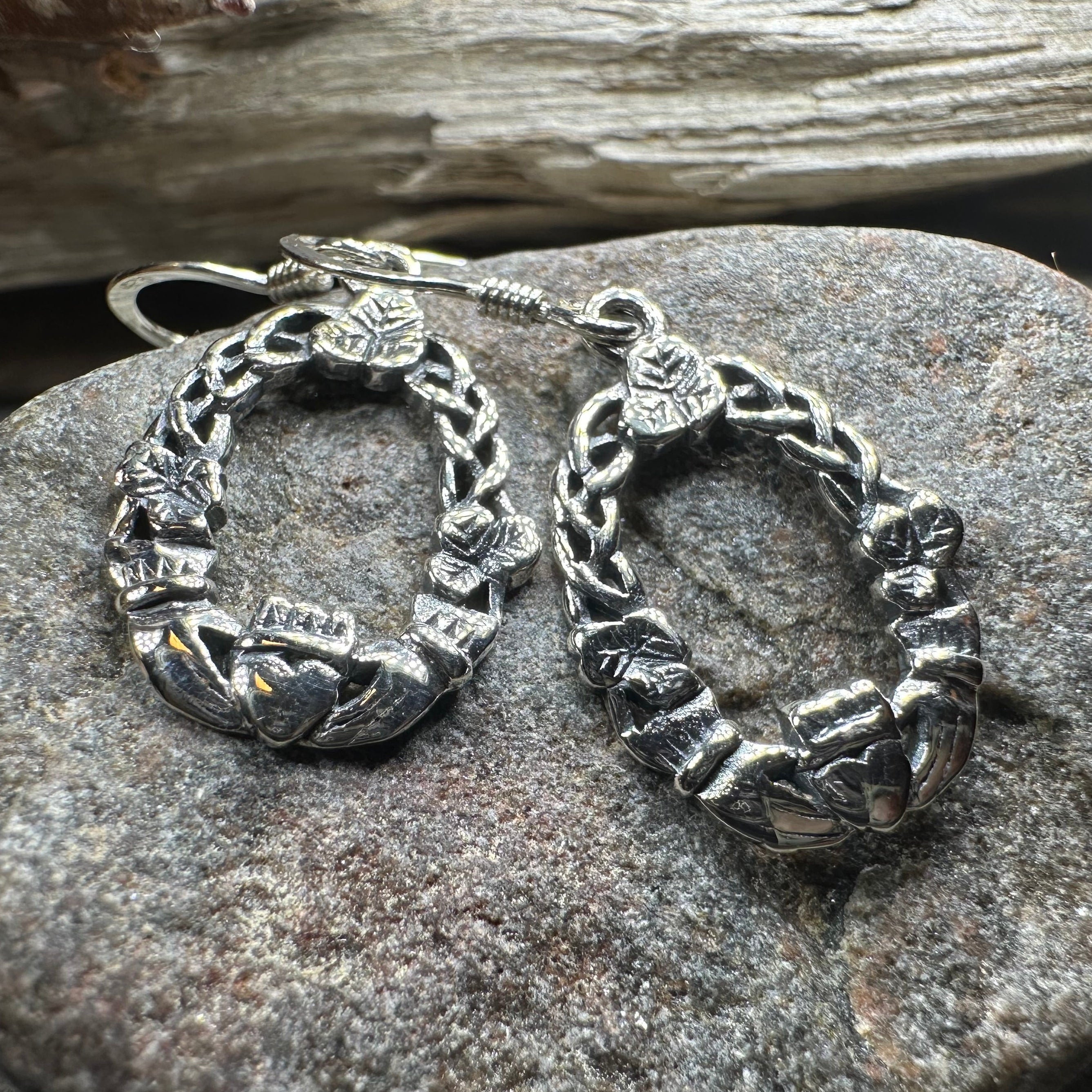 Lilith Celtic Irish Claddagh Earrings in Sterling Silver