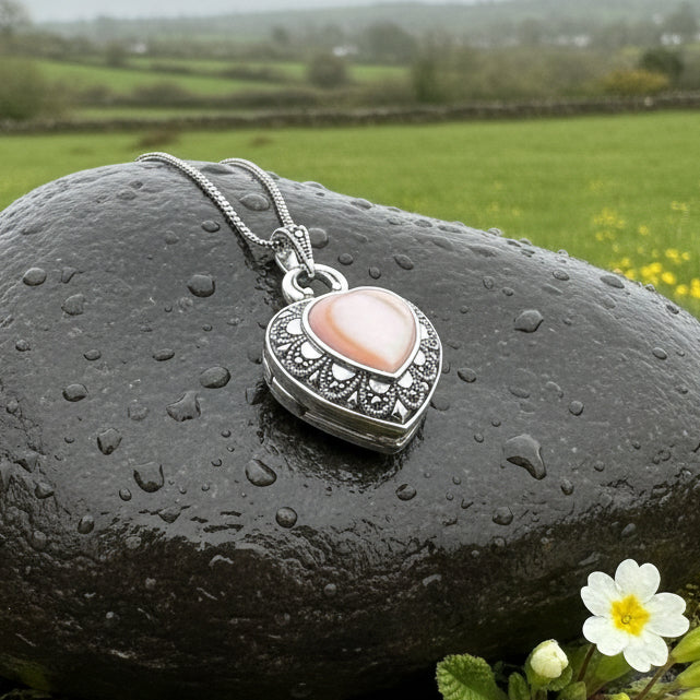Locket Heart Marcasite Necklace in Sterling Silver