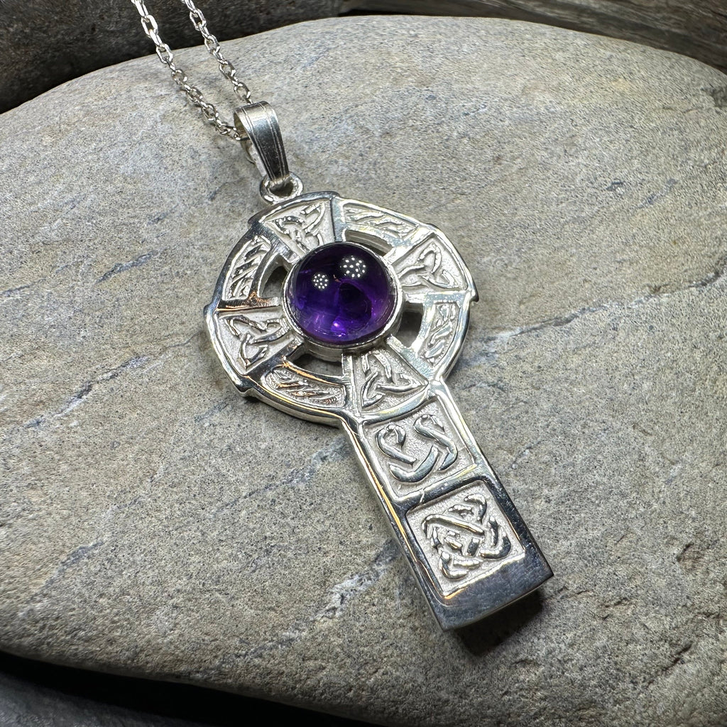 Amethyst Celtic Cross Necklace - Handmade in Scotland