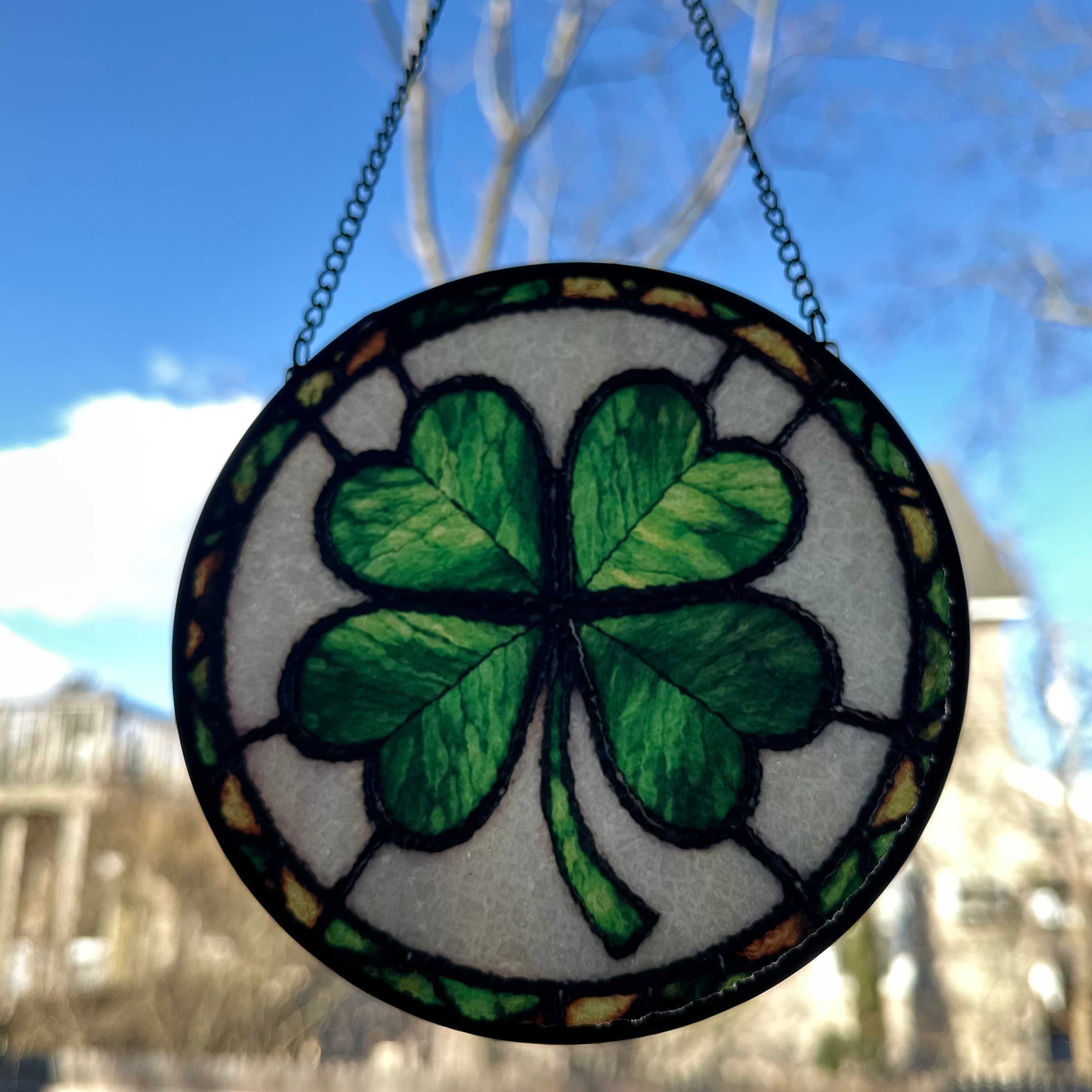 Irish Lucky Shamrock Stained Glass Gift