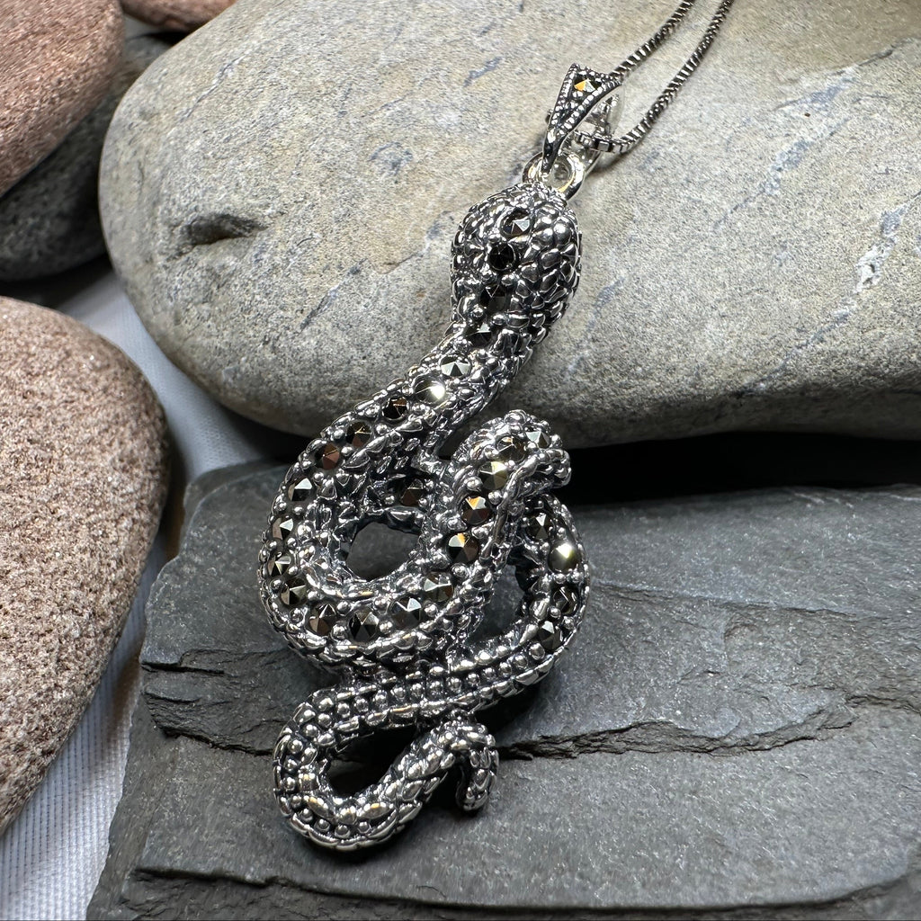 Calantha Marcasite Snake Necklace in Sterling Silver