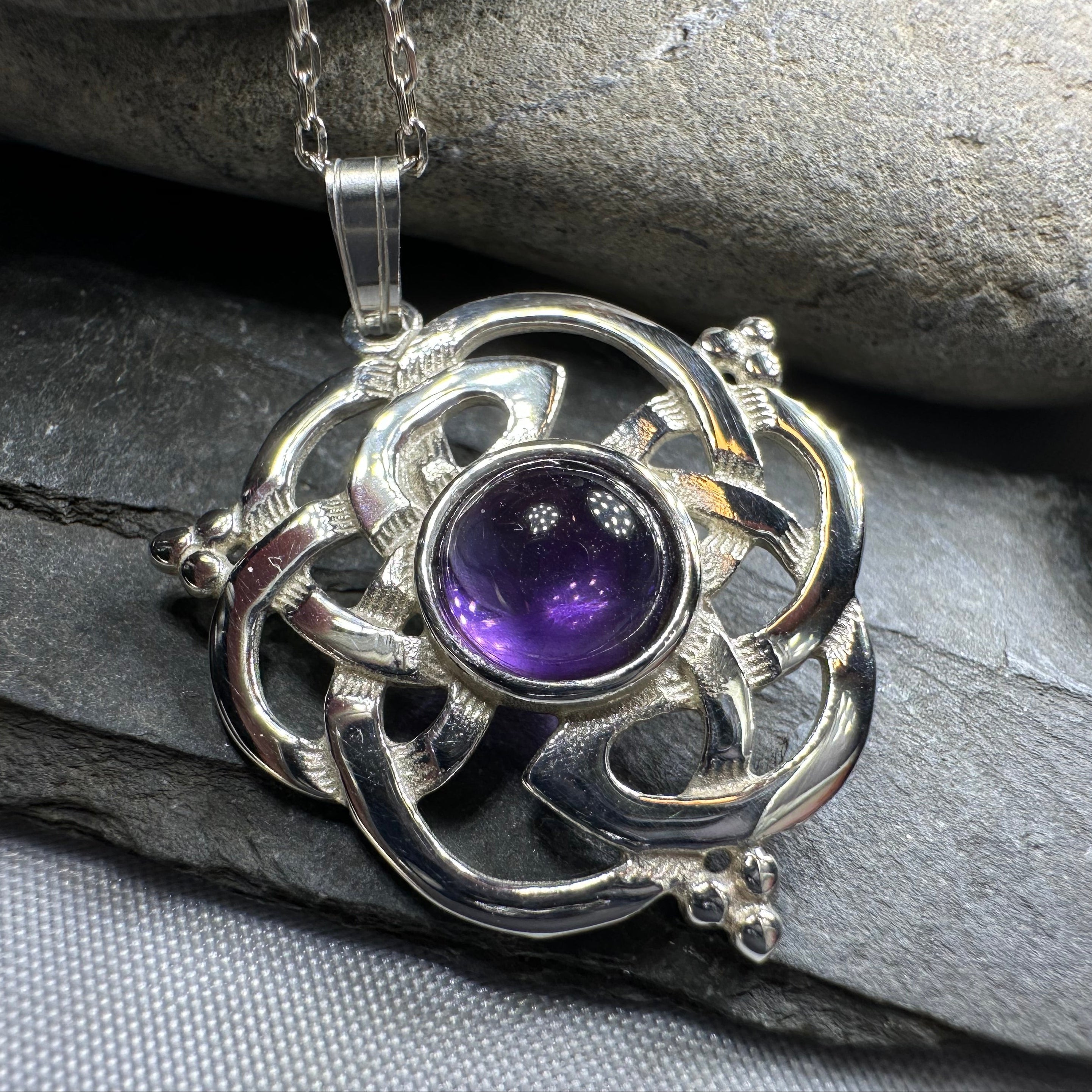 Kyrie Amethyst Celtic Knot Necklace - Handmade in Scotland