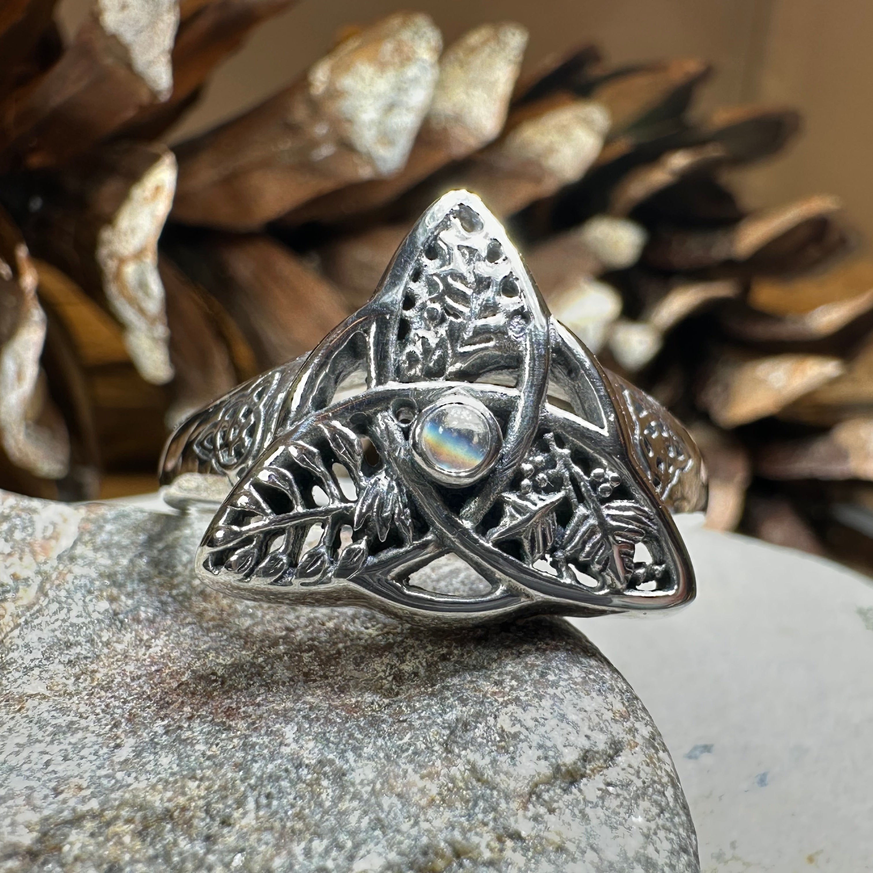 Oak Ash Thorn Moonstone Ring in Sterling Silver