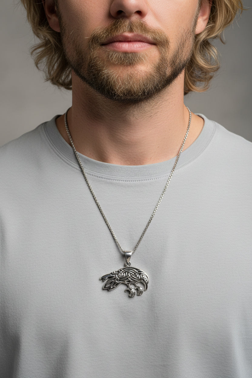 Oracle Celtic Raven Necklace in Sterling Silver