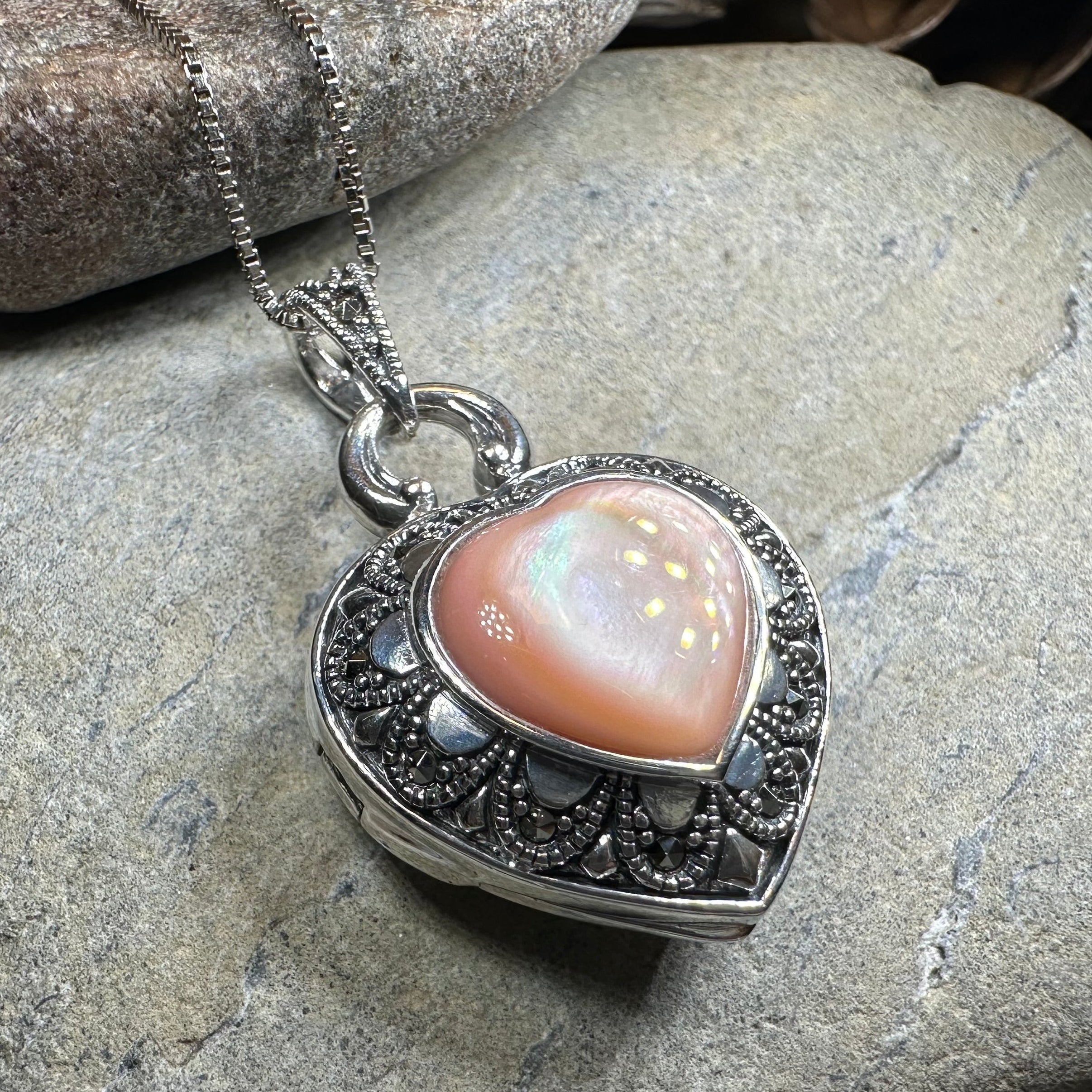 Locket Heart Marcasite Necklace in Sterling Silver