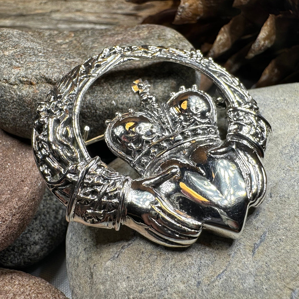 Victorian Irish Claddagh Brooch in Sterling Silver