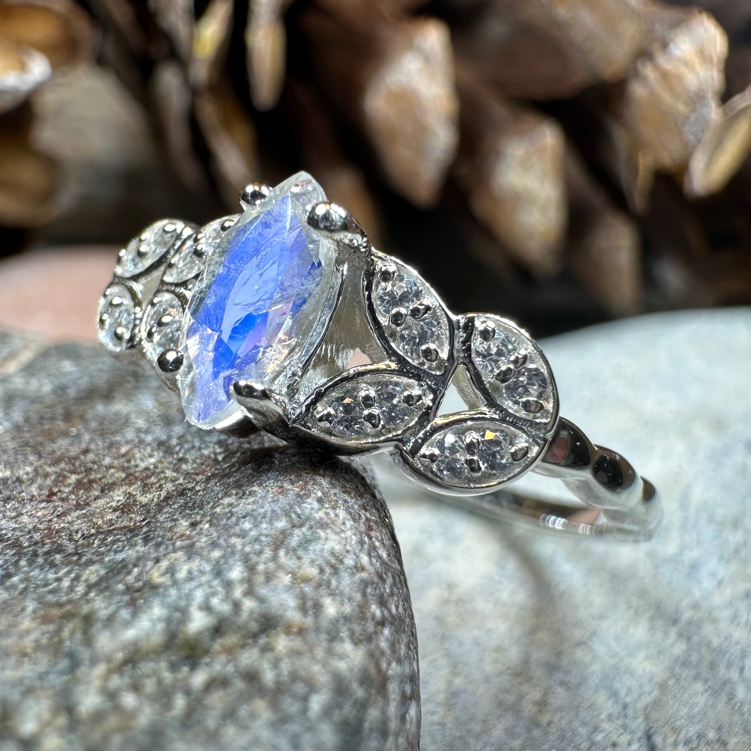 Laurel Moonstone Ring in Sterling Silver
