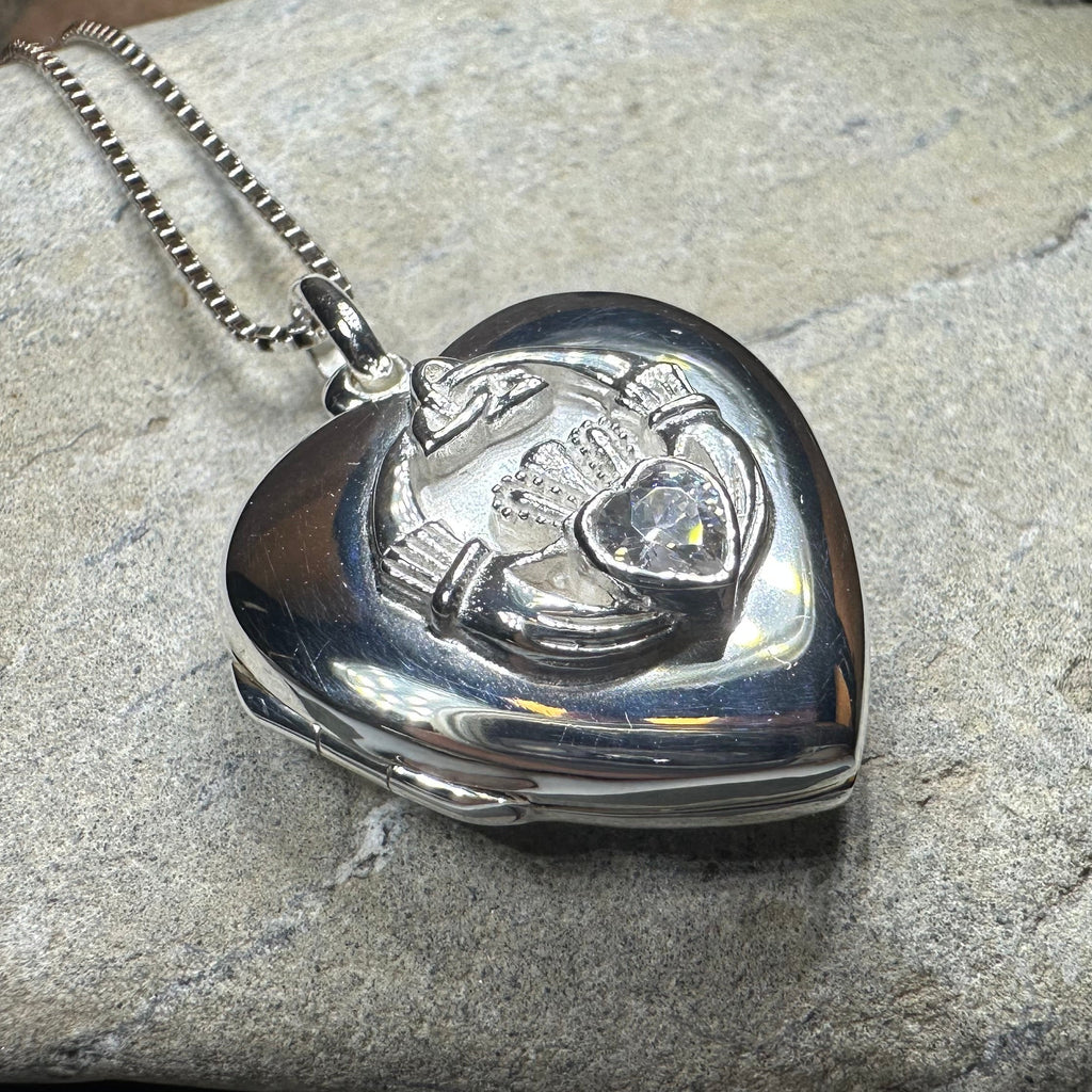 Aoife Irish Claddagh Locket Necklace in Sterling Silver