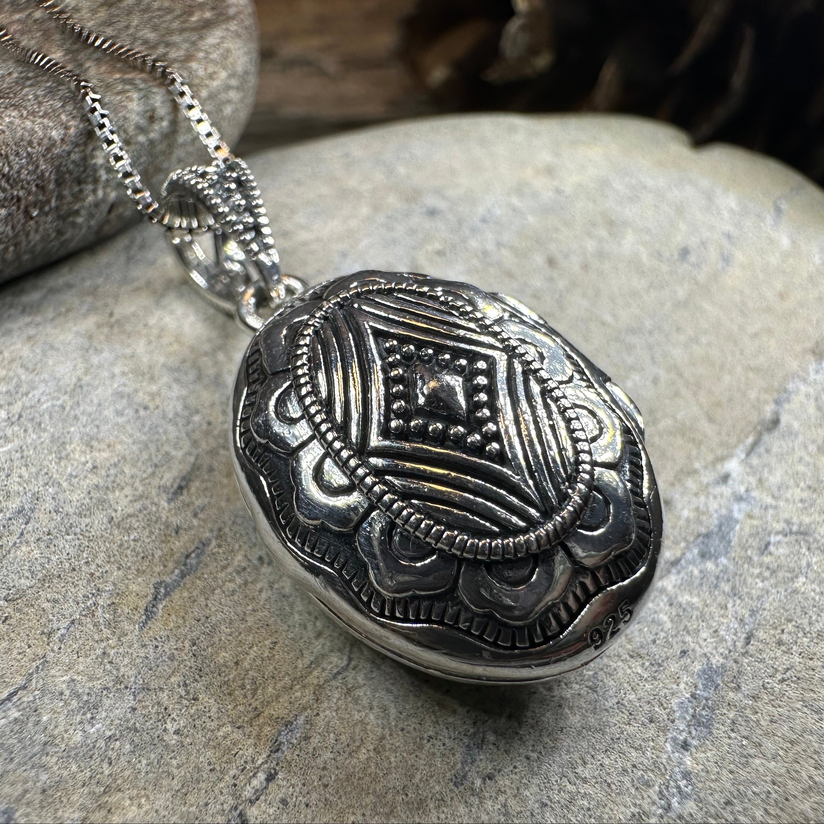 Florent Classic Oval Marcasite Locket Necklace