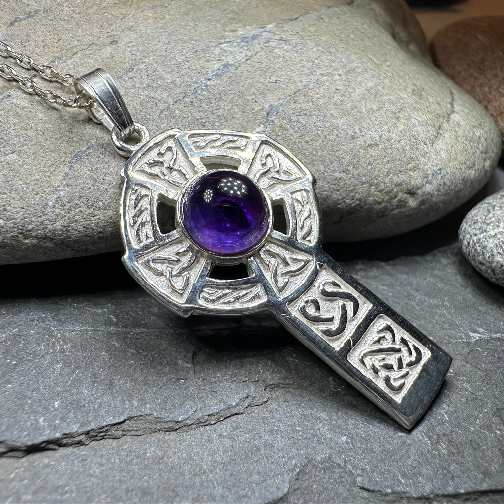 Amethyst Celtic Cross Necklace - Handmade in Scotland
