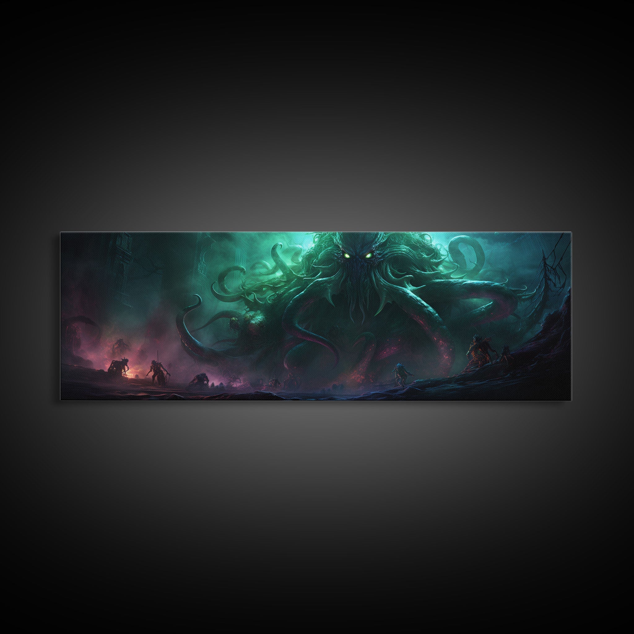 Toile Encadrée L'Ascension de Cthulhu, Impression Panoramique L'Appel de Cthulhu H.P. Lovecraft Horreur Cosmique Steampunk Gothique Art Sombre Décoration Murale