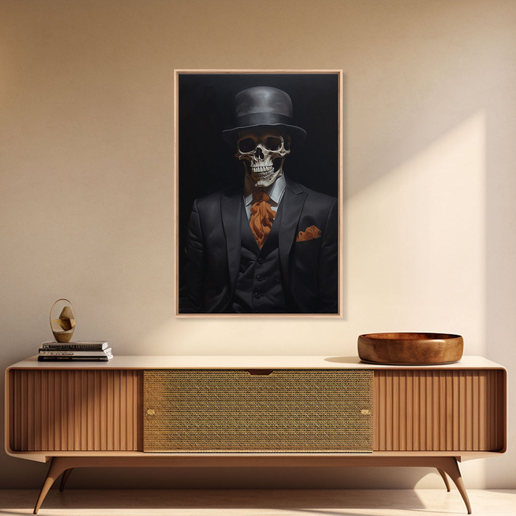 Spooky Skeleton Business Man, Halloween Art, Framed Canvas Print, Halloween Canvas, Skeleton Painting, Victorian Gothic Decor