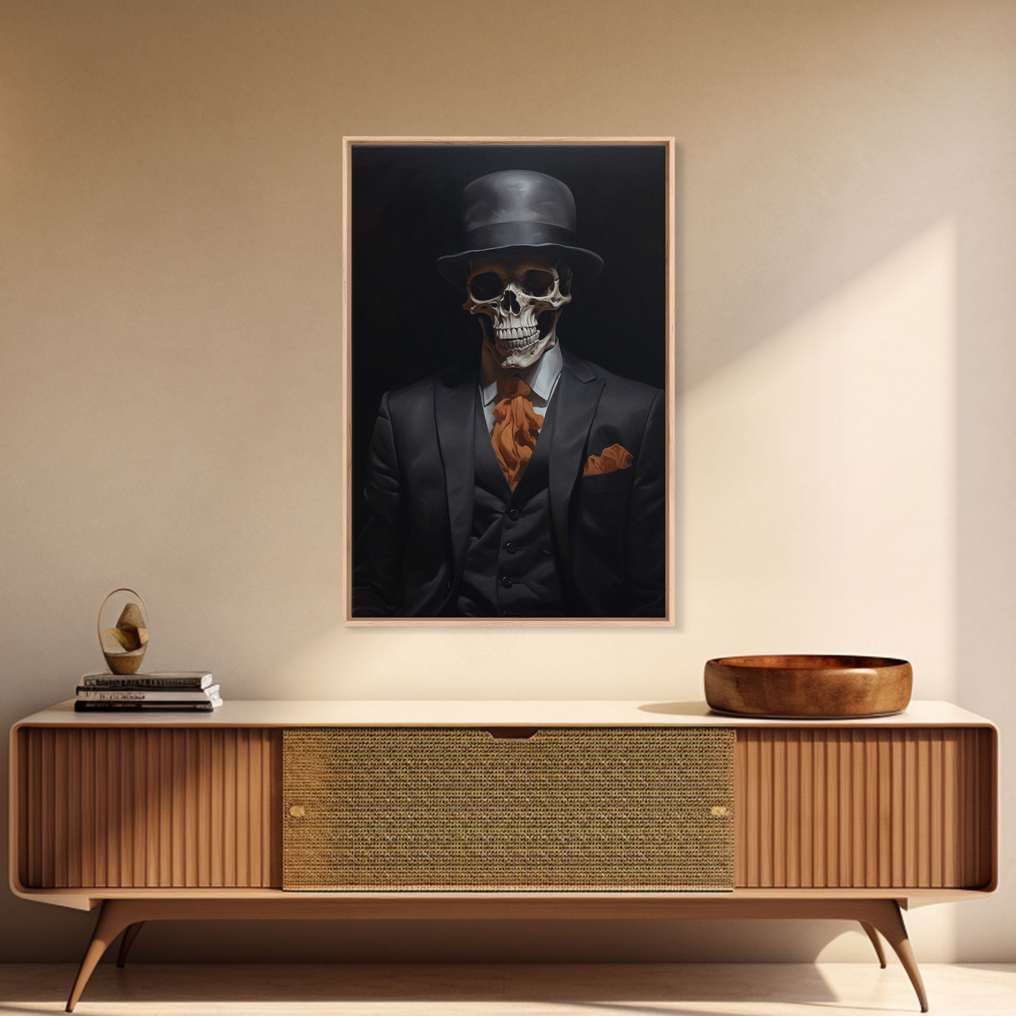 Spooky Skeleton Business Man, Halloween Art, Framed Canvas Print, Halloween Canvas, Skeleton Painting, Victorian Gothic Decor