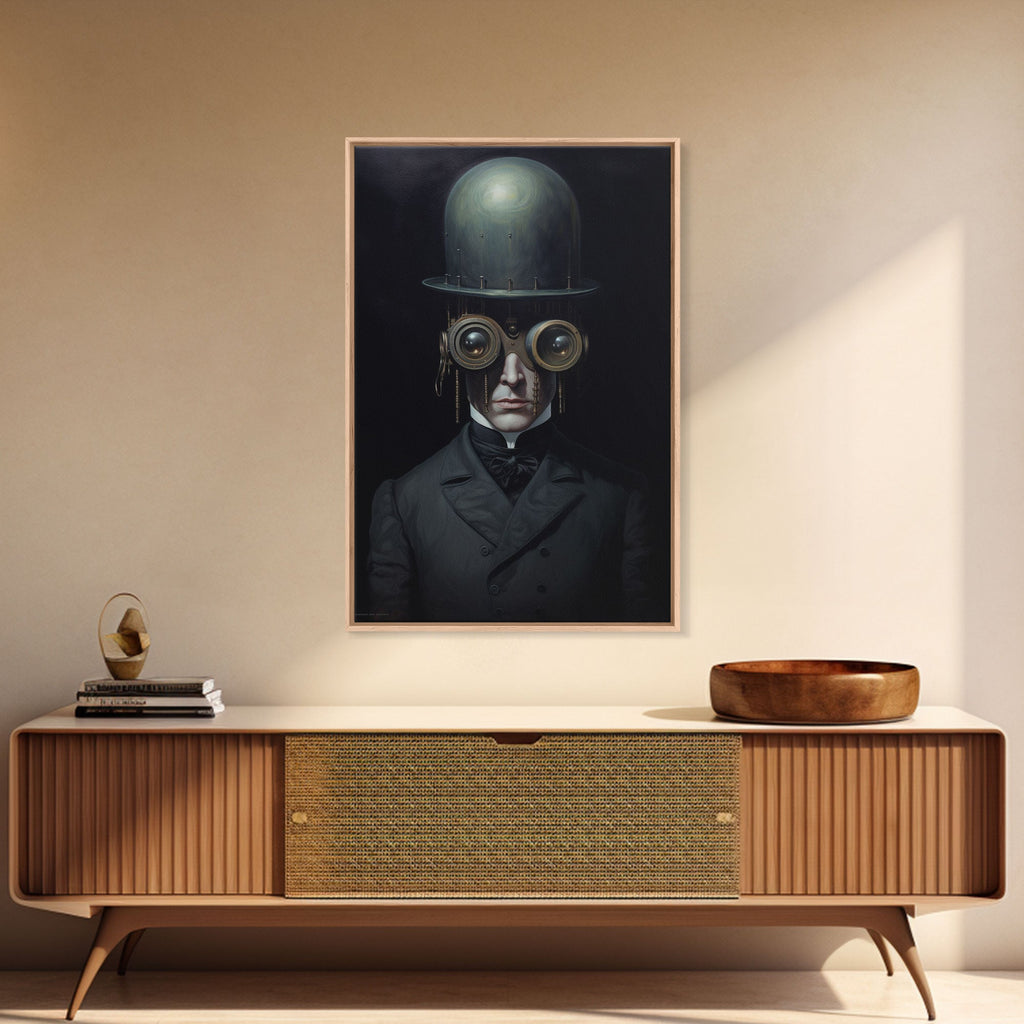 Portrait of a Victorian Steampunk Cyborg, Framed Canvas Print or Canvas, Cool Halloween Decor, Gothic Art