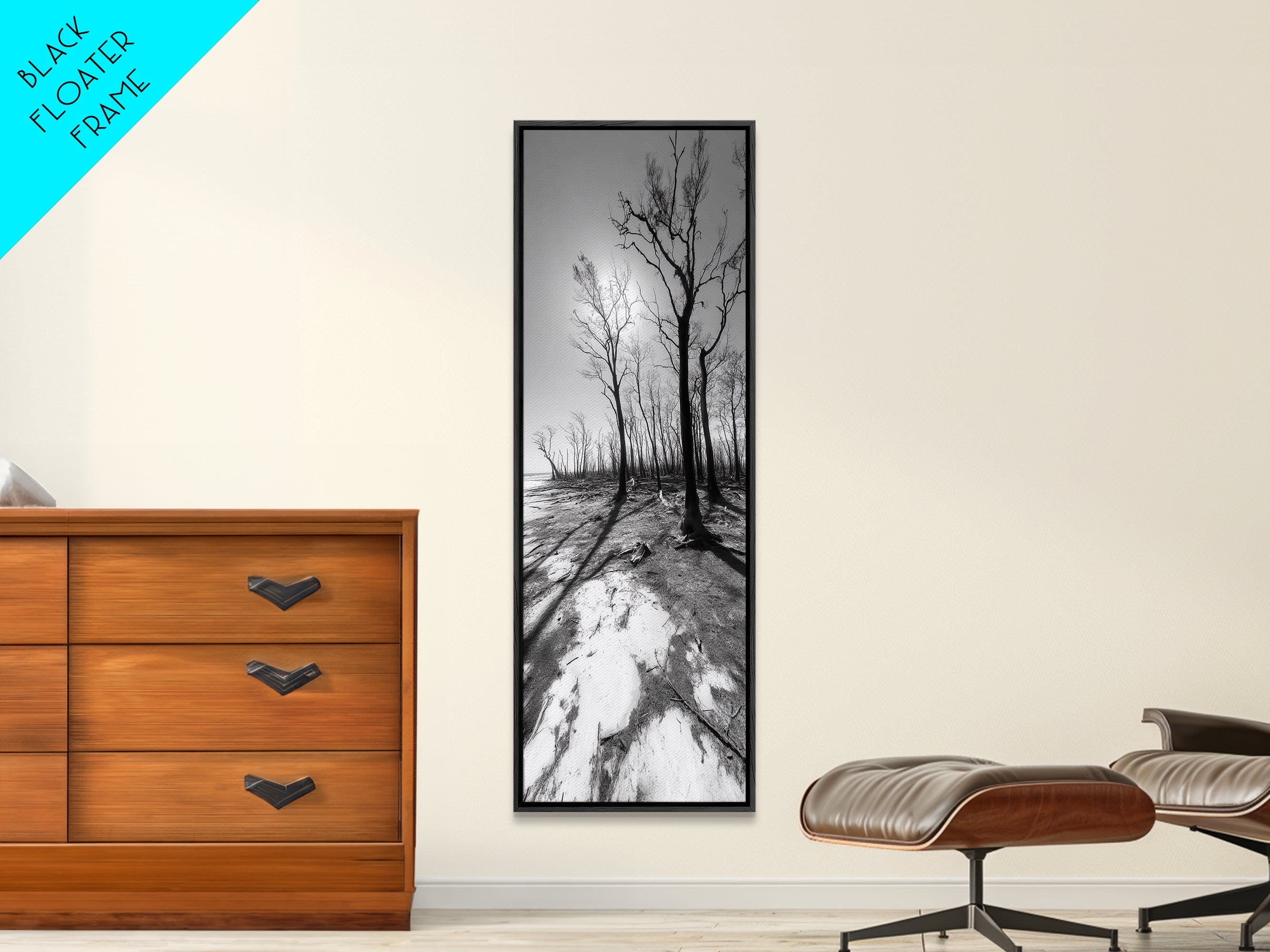 Haunting Tree Silhouettes, Forest Edge, Black White Nature, Desert Trees, Framed Canvas Print, Fall Art, Living Room Wall Art