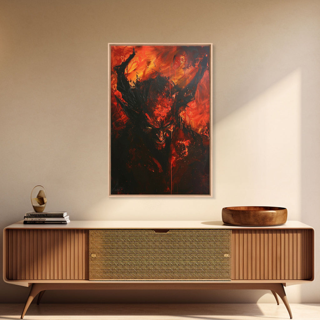 Halloween Eerie Goat with Spaghetti Framed Canvas Print, Wall Art, Living Room Decor, Halloween Decoration, Unique Art, Haunted Decor