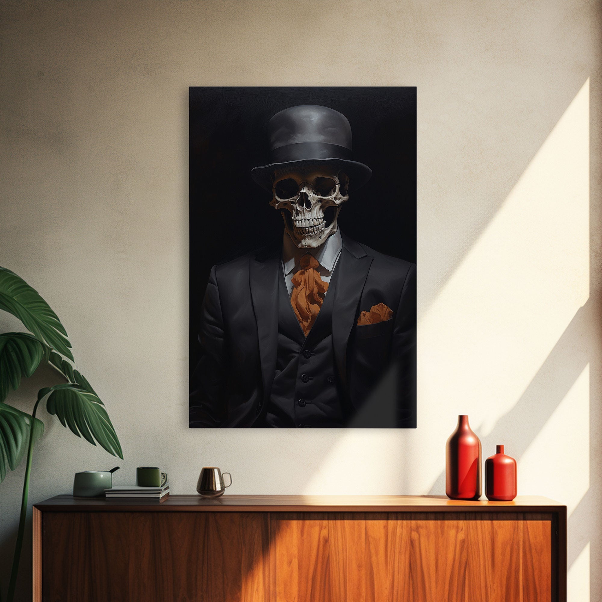 Spooky Skeleton Business Man, Halloween Art, Framed Canvas Print, Halloween Canvas, Skeleton Painting, Victorian Gothic Decor
