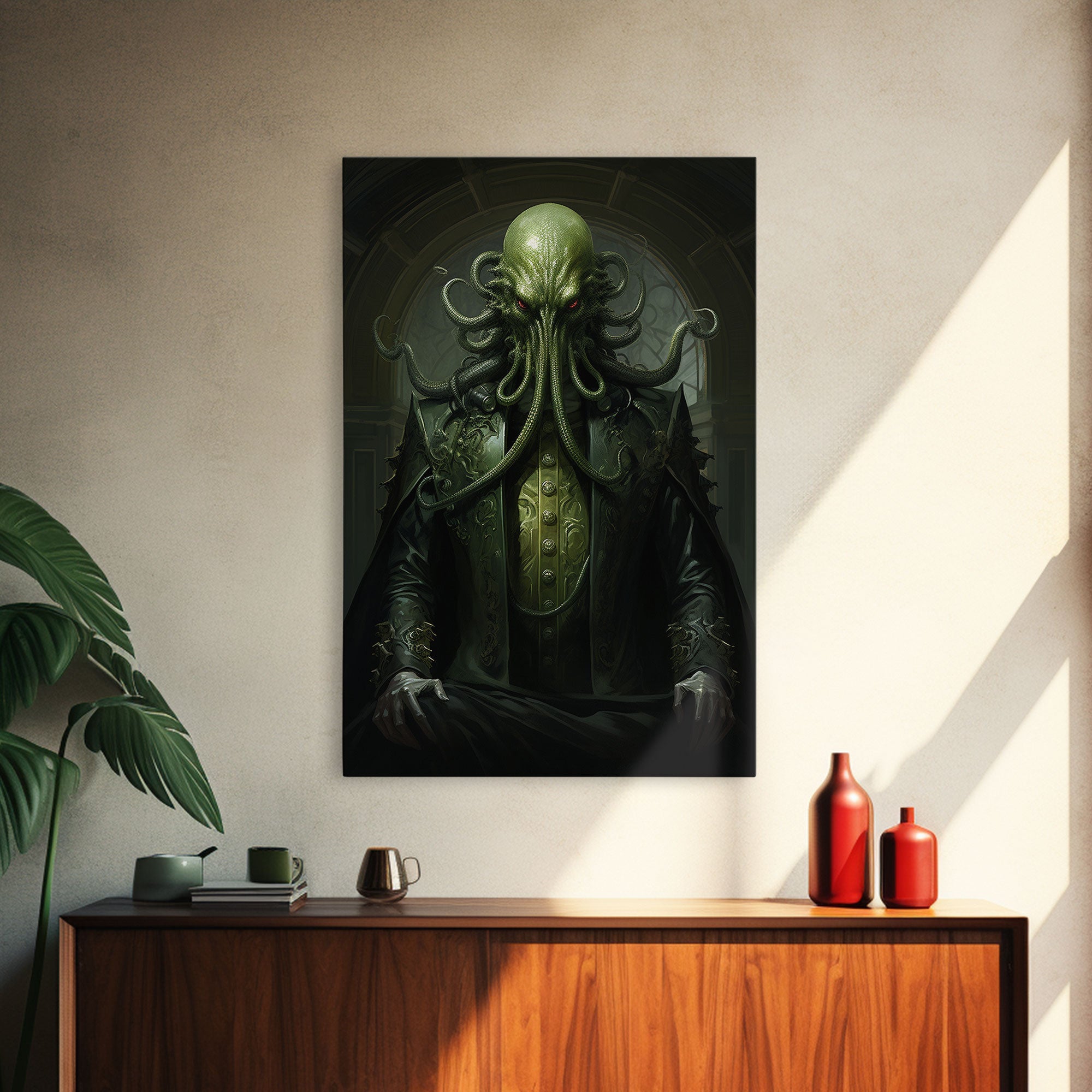 Le démon Cthulhu, Art gothique, Impression sur toile encadrée, Décoration d'Halloween, Le gentleman Cthulhu, Art gothique, Décoration d'Halloween démoniaque