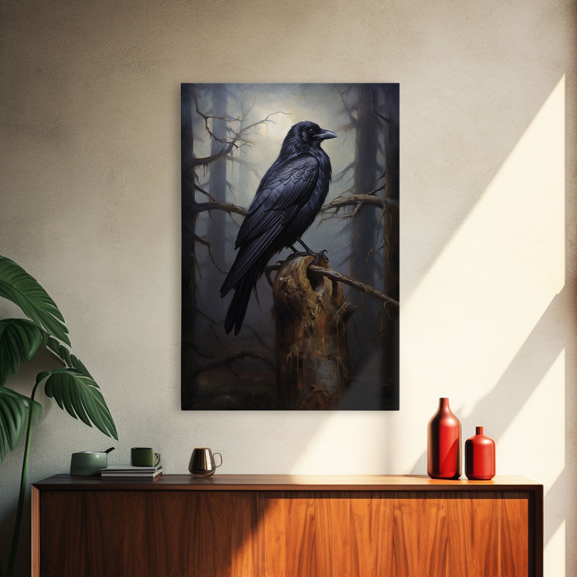 The Raven, Cool Halloween Art, Framed Canvas Print, Dark Wall Art, Dark Academia, Goth Art, Hallowen Wall Decoration
