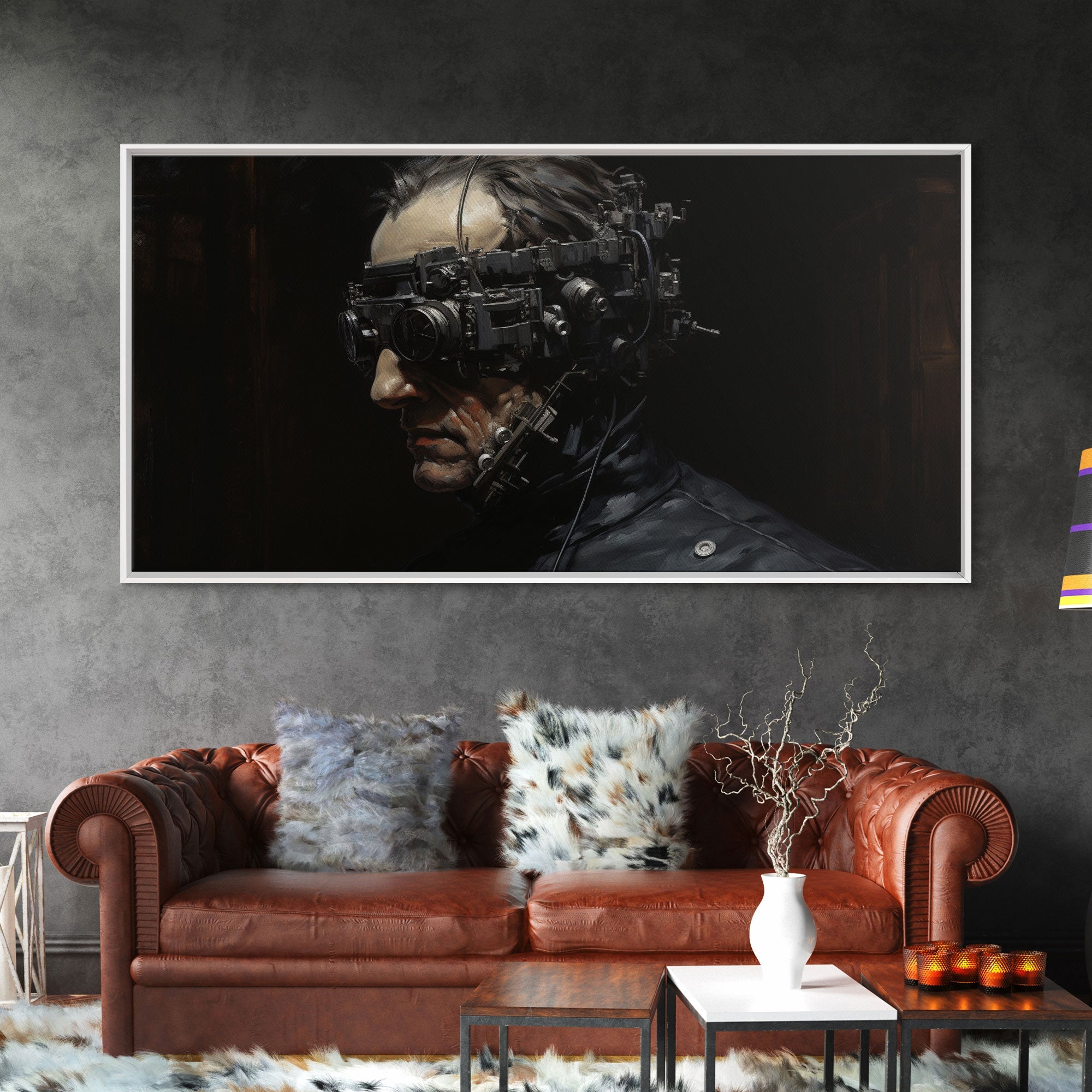 Victorian Steampunk Cyborg, Framed Canvas Print, Horror Prints, Halloween Wall Art, Halloween Themed Decor