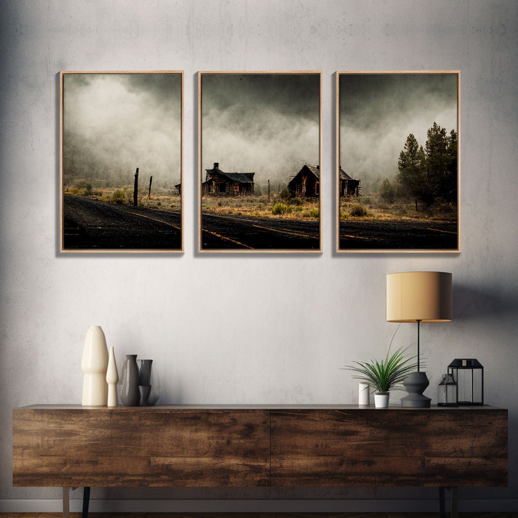 Abandoned Ghost Town, Wild America, 3 Piece Wall Art, Ready To Hang Canvas Print, Cool Living Room Wall Art Decor