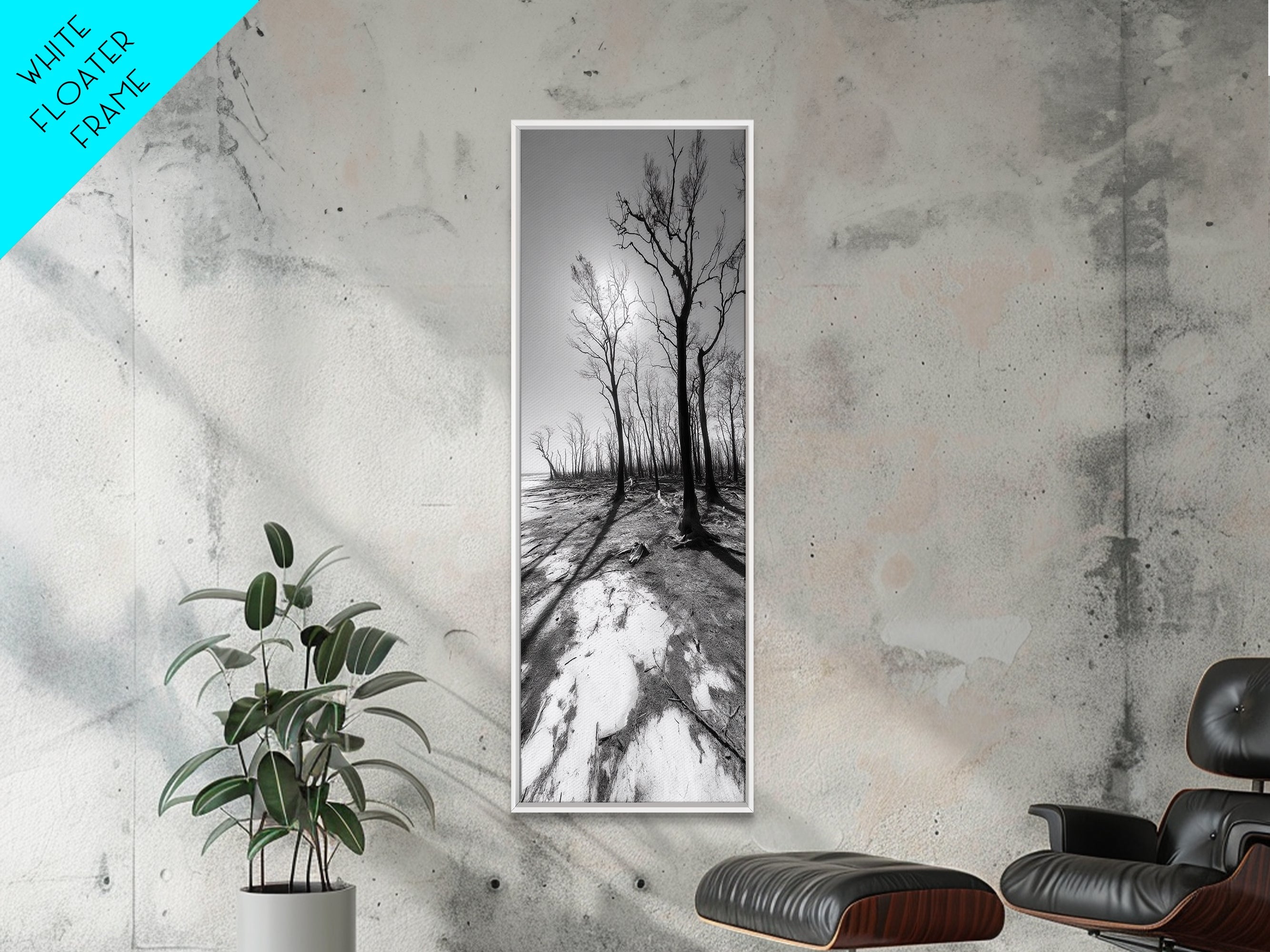 Haunting Tree Silhouettes, Forest Edge, Black White Nature, Desert Trees, Framed Canvas Print, Fall Art, Living Room Wall Art