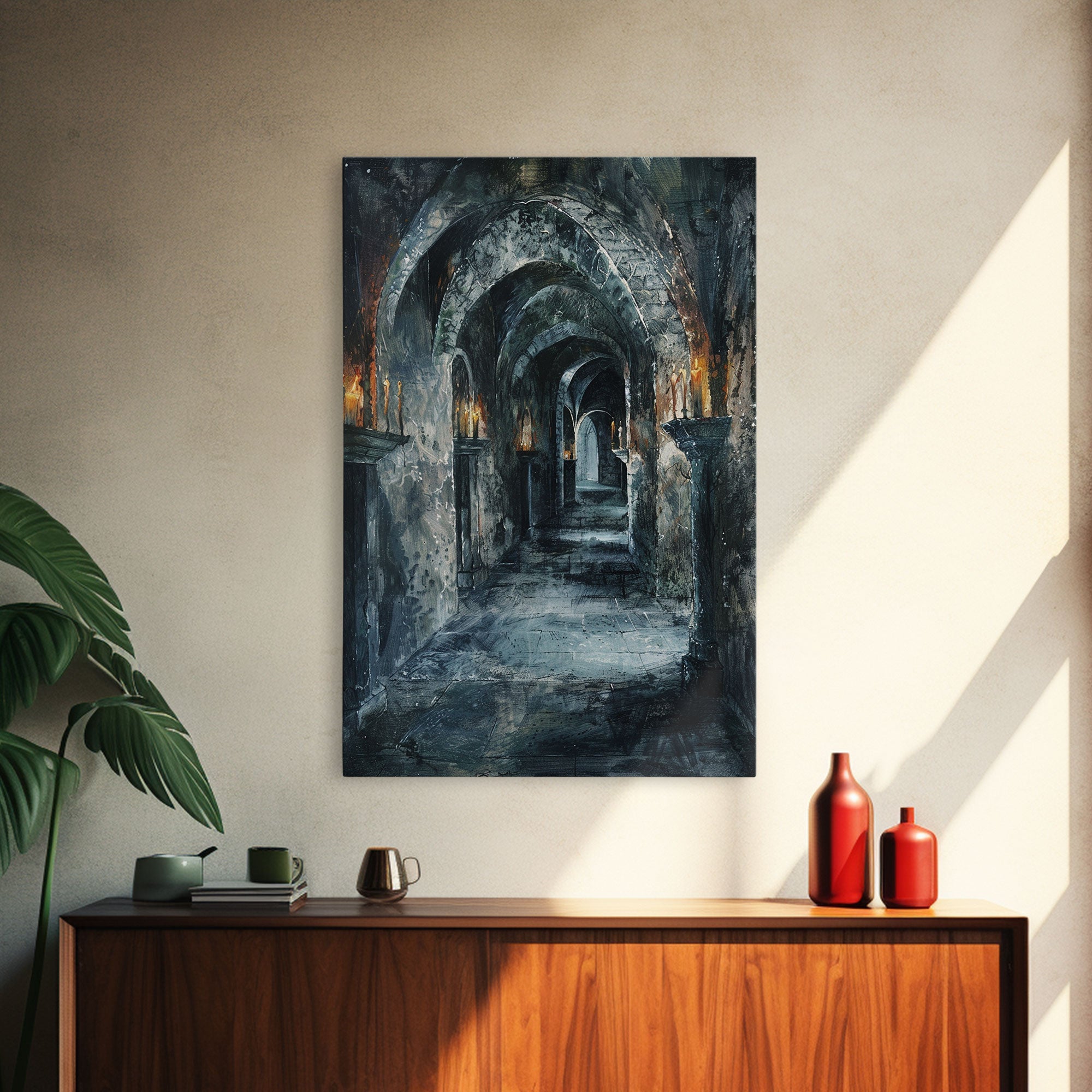 Dark Gothic Hallway Halloween Art, Spooky Hallway, Haunted Passage, Creepy Architecture, Gothic Decor, Framed Canvas Print