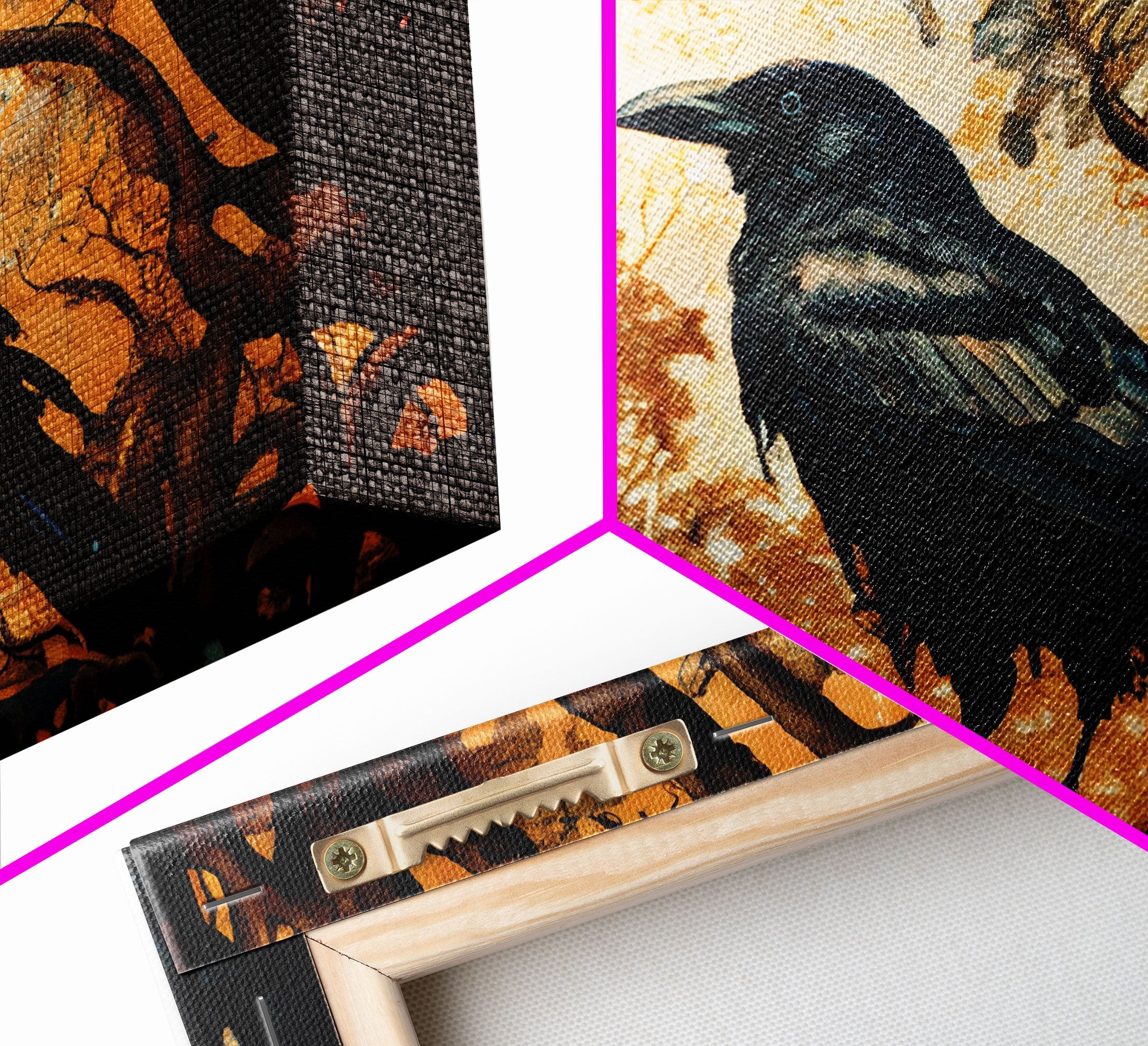 Raven Print, Antique Bird Painting, Framed Canvas Print,Black Crow Art, Wall Art Decor, Black Raven, bird nature print, bird lovers gift