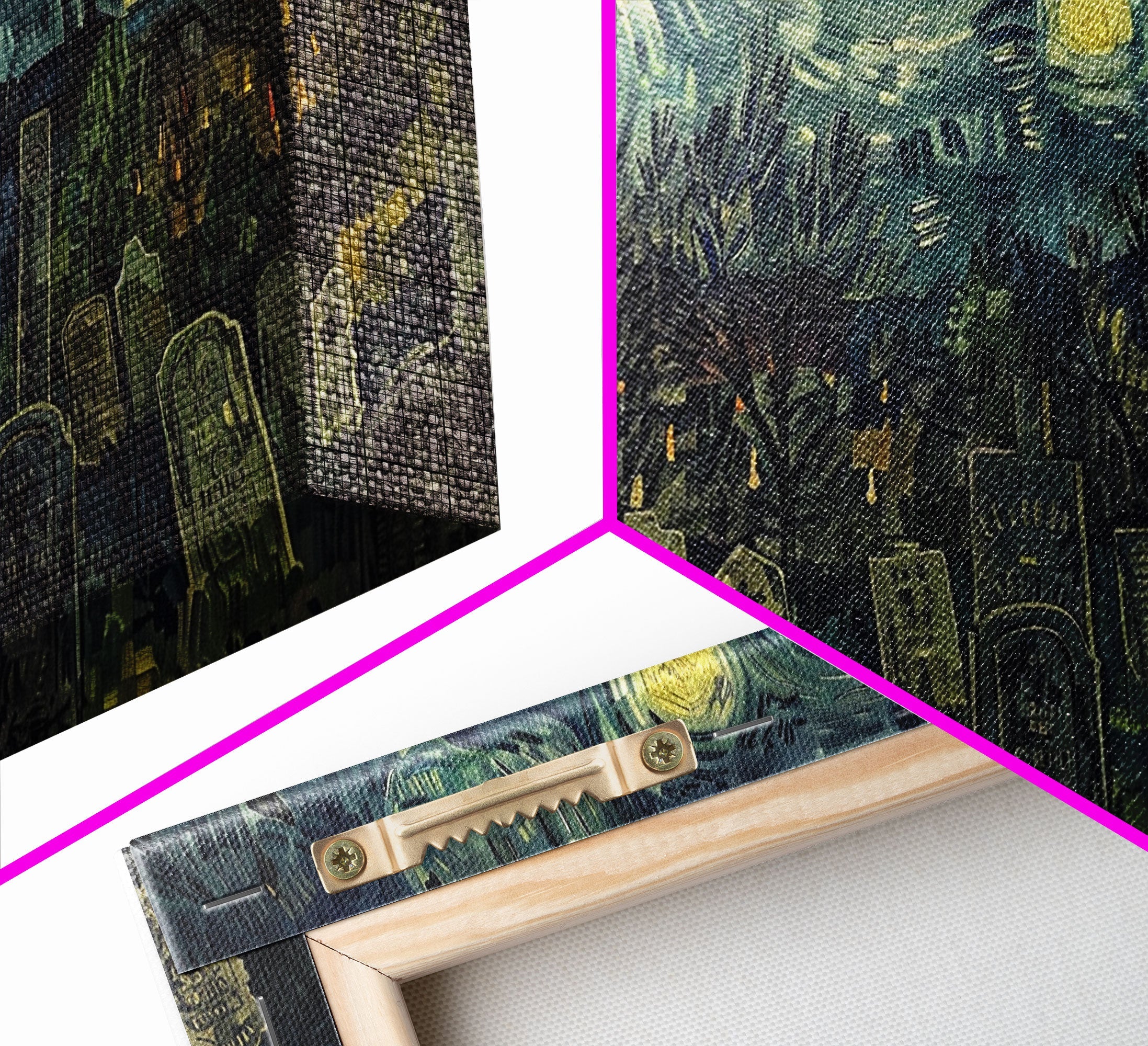 Starry Night Inspired Haunted Cemetery, Framed Canvas Print, Spooky Season Gift Idea, Halloween Decor, Halloween Prop