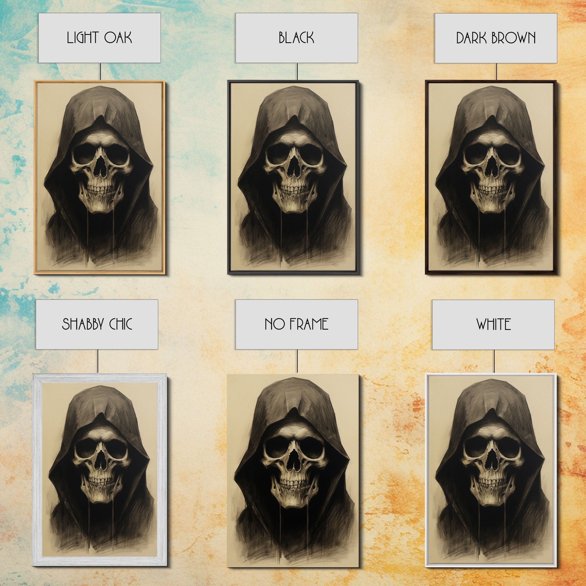 Cool Halloween Decor, Portrait Of The Grim Reaper, Spooky Halloween Art, Framed Canvas Print, Halloween Canvas Art